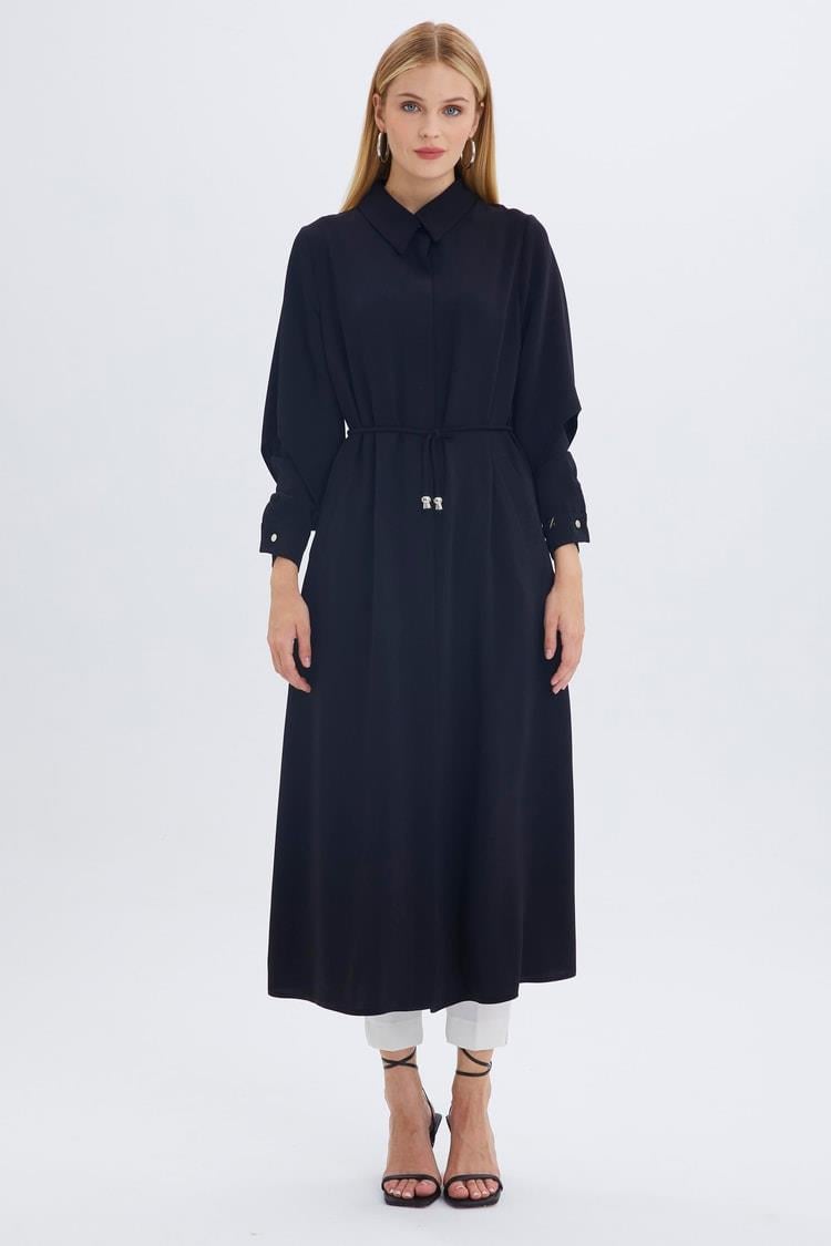 Zühre Gömlek Yaka Bel Bağlamalı Siyah Giy Çık GÇ-0001