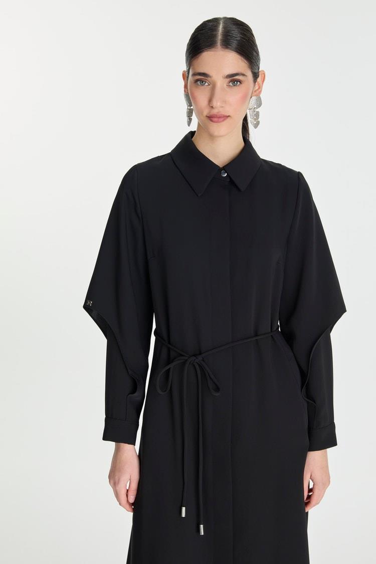 Zühre Gömlek Yaka Bel Bağlamalı Siyah Giy Çık GÇ-0001