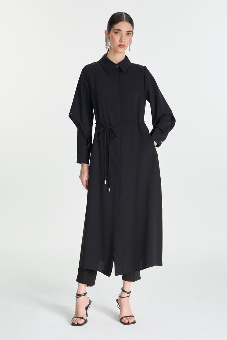 Zühre Gömlek Yaka Bel Bağlamalı Siyah Giy Çık GÇ-0001