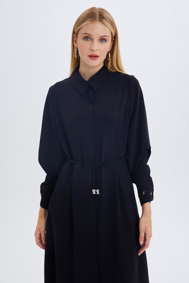 Zühre Gömlek Yaka Bel Bağlamalı Siyah Giy Çık GÇ-0001