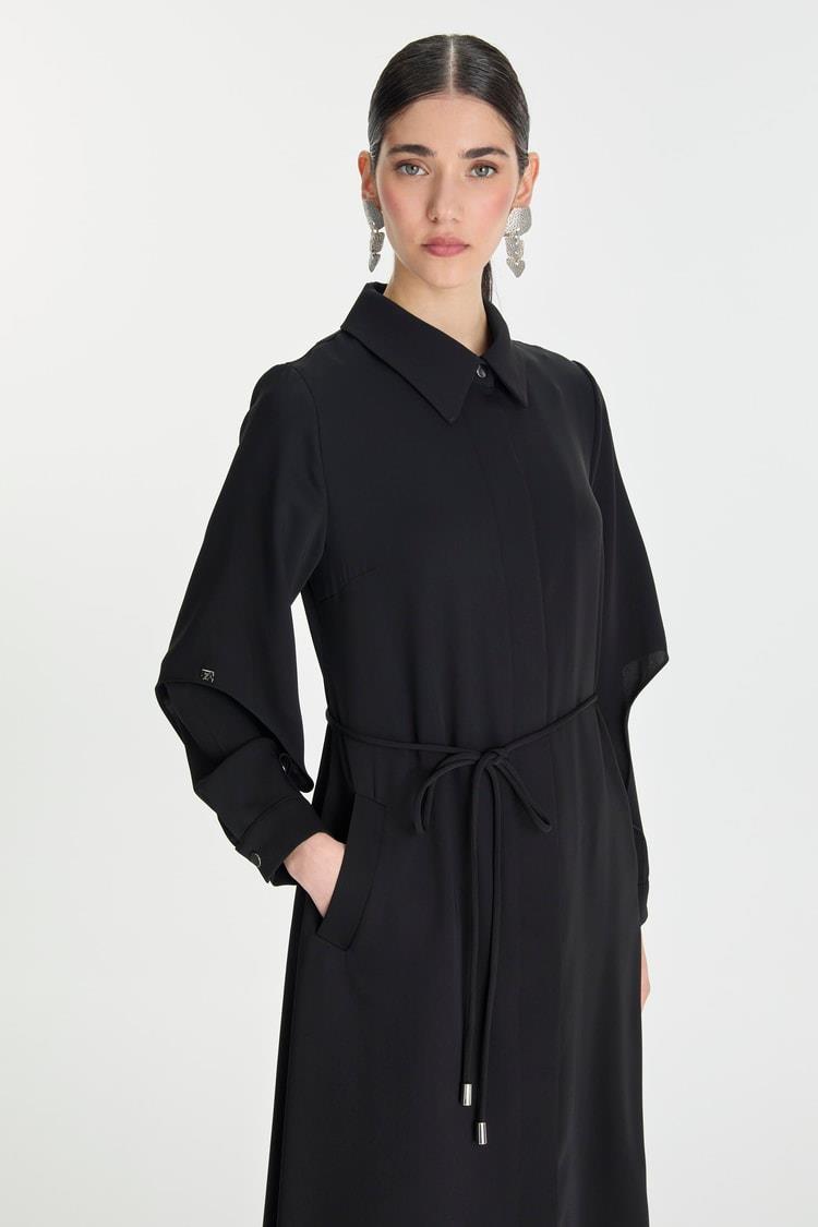 Zühre Gömlek Yaka Bel Bağlamalı Siyah Giy Çık GÇ-0001