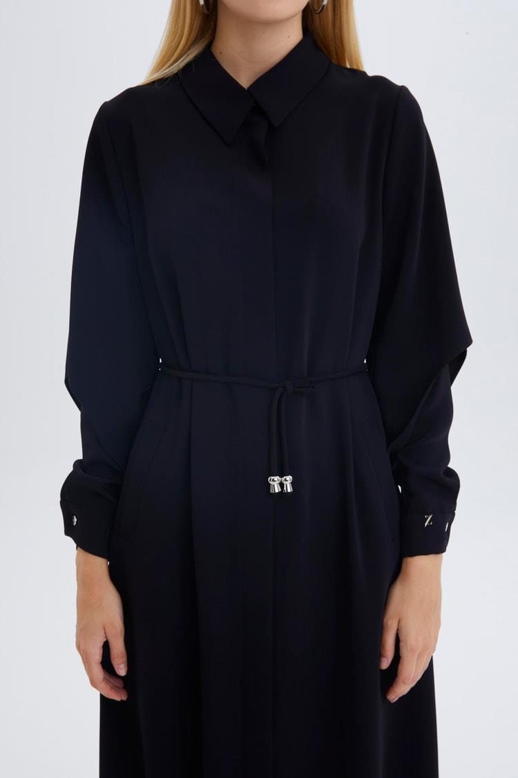 Zühre Gömlek Yaka Bel Bağlamalı Siyah Giy Çık GÇ-0001