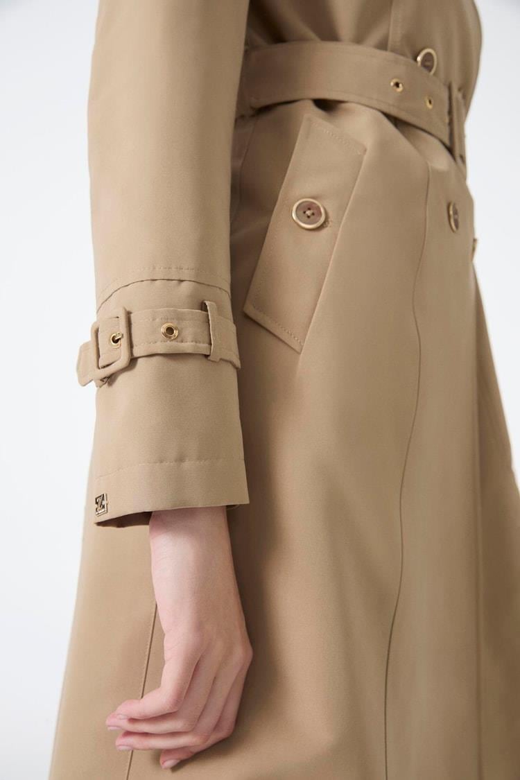 Zühre Kruvaze Yaka Beli Kuşaklı Uzun Vizon Trençkot 12528