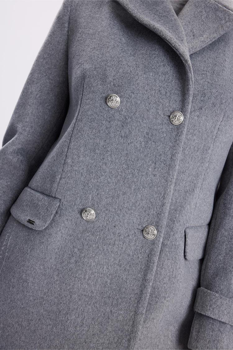 Zühre Kruvaze Yaka Uzun Gri Kaban 13570