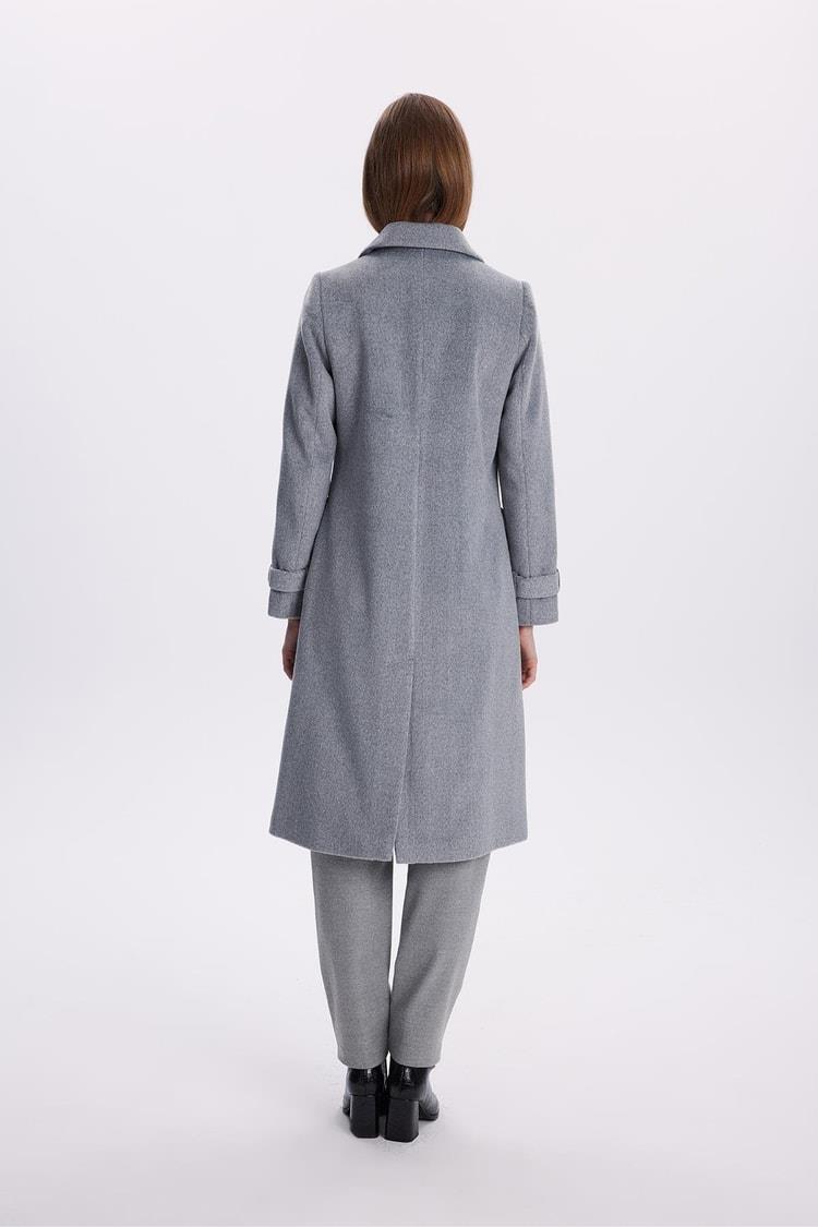 Zühre Kruvaze Yaka Uzun Gri Kaban 13570