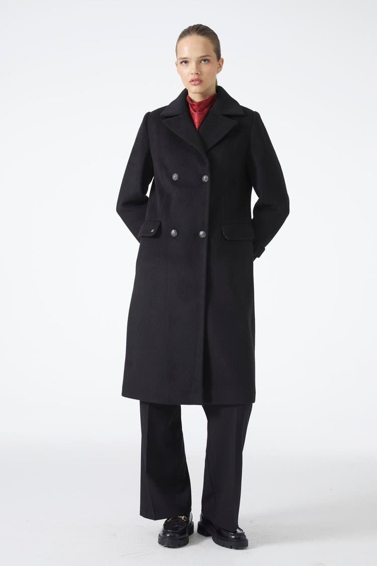 Zühre Kruvaze Yaka Uzun Siyah Kaban 13570