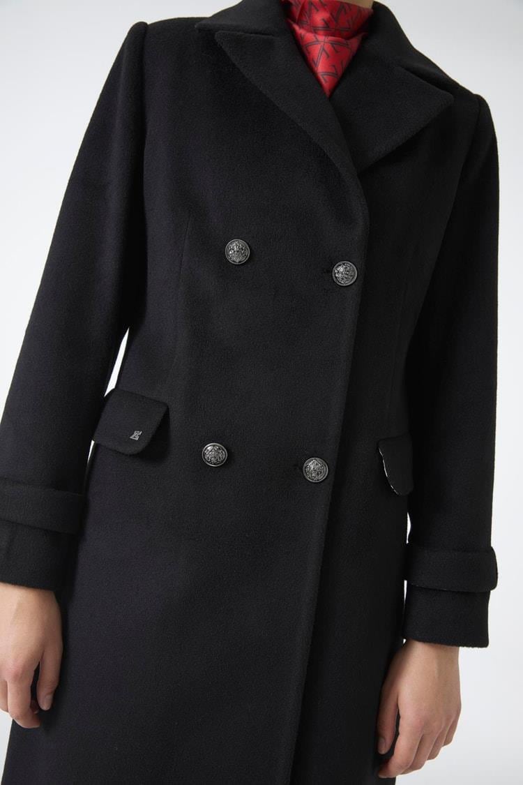 Zühre Kruvaze Yaka Uzun Siyah Kaban 13570