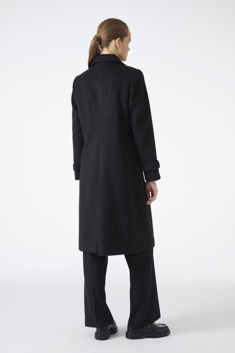 Zühre Kruvaze Yaka Uzun Siyah Kaban 13570