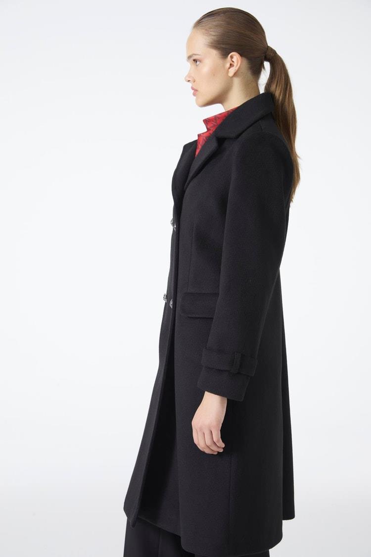 Zühre Kruvaze Yaka Uzun Siyah Kaban 13570