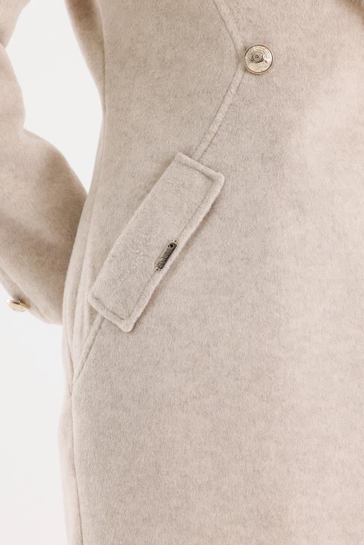 Zühre Kürk Yaka Cep Detaylı Kaşe Bej Kaban 13092