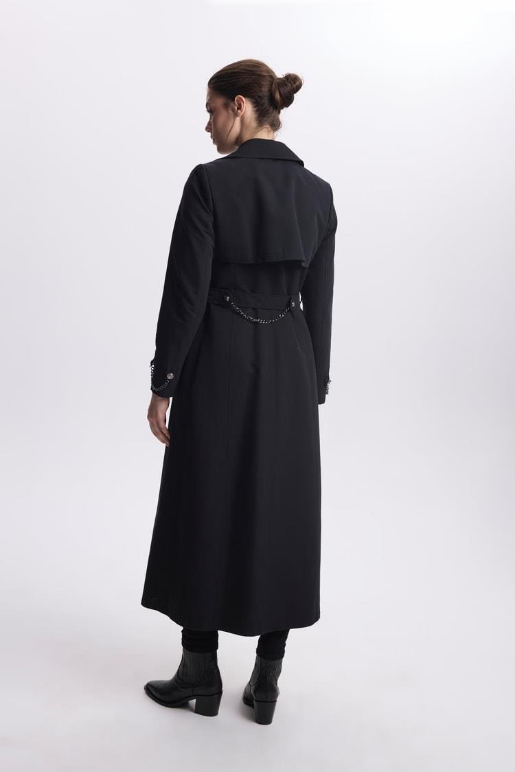 Zühre Zincir Detaylı Siyah Trençkot 13560