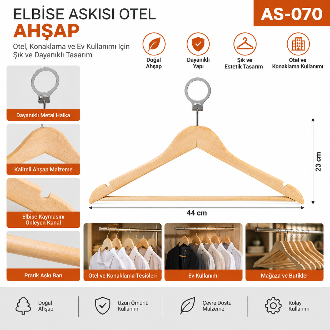 Elbise Askısı Otel Ahşap (Metal Halkalı) | Beyond HijyenBeyond HijyenElbise Askısı Otel Ahşap (Metal Halkalı)