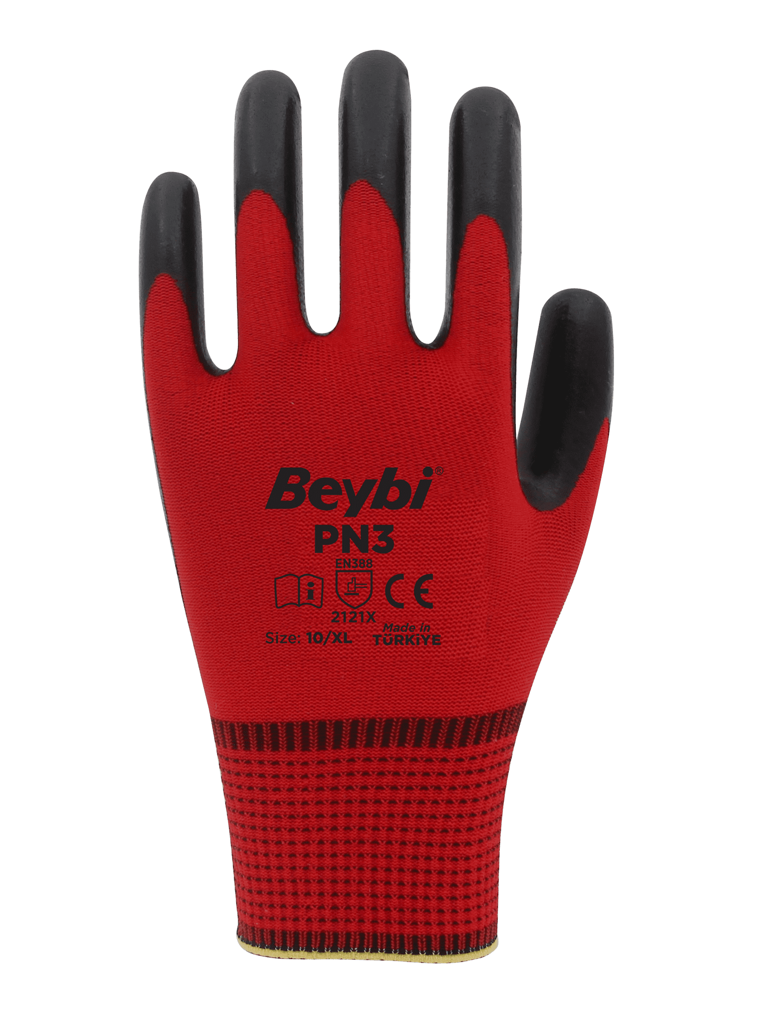 Beybi PN3 Kırmızı Nitril Kaplı Polyester Eldiven 9-10 Beden