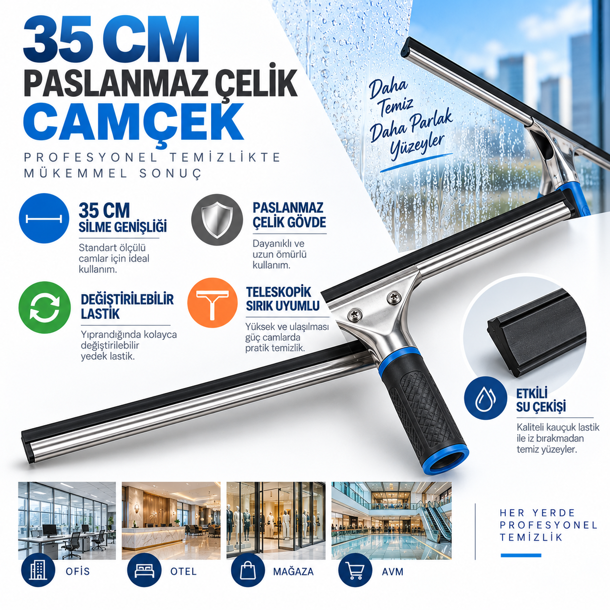 Pulex Camçek 35 cm Paslanmaz Çelik | Profesyonel Cam Sileceği  | Temizlik Gereçleri | Beyond HijyenPulexPulex Paslanmaz Çelik Camçek 35 cm – Profesyonel Cam Sileceği