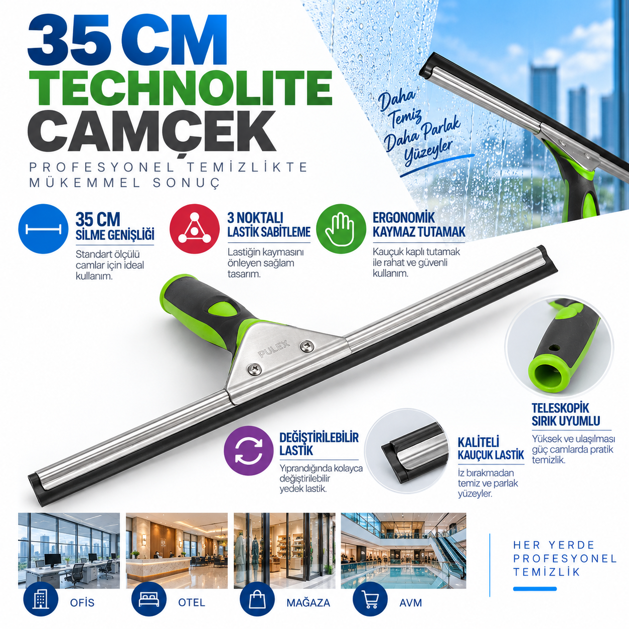 Pulex Technolite Camçek 35 cm | Profesyonel Cam Sileceği  | Temizlik Gereçleri | Beyond HijyenPulexPulex Technolite Camçek 35 cm Profesyonel Cam Sileceği