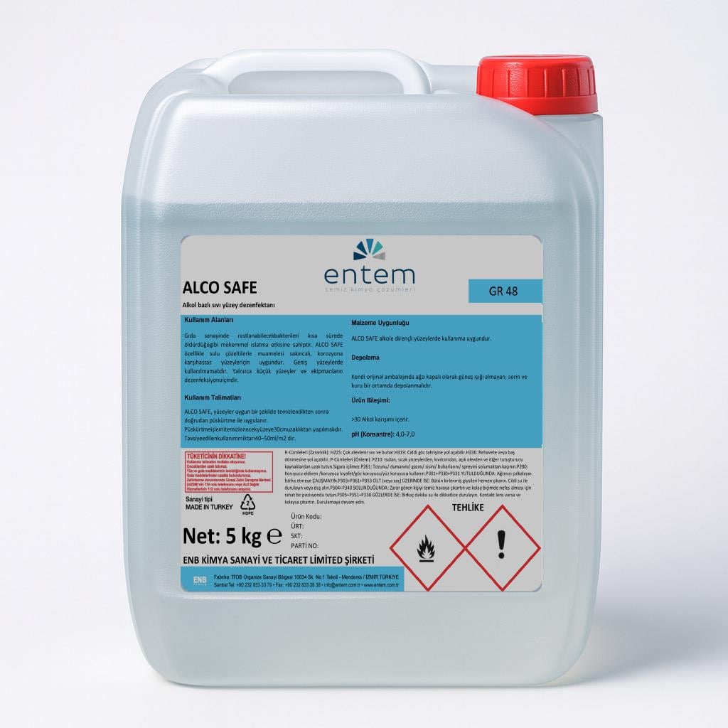 ALCO SAFE – Alkol Bazlı Sıvı Yüzey Dezenfektanı | Hızlı ve Etkili Hijyen Çözümü  I Temizlik Kimyasalları I Beyond HijyenEntemALCO SAFE – Alkol Bazlı Sıvı Yüzey Dezenfektanı 5 Lt