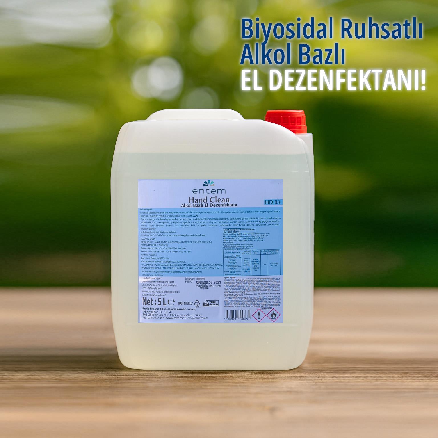 Hand Clean – Alkol Bazlı El Dezenfektanı 5 Lt | %60 Etanol ile Güçlü Hijyen I Temizlik Kimyasalları I Beyond HijyenEntemEntem Hand Clean Alkol Bazlı El Dezenfektanı 5 Lt