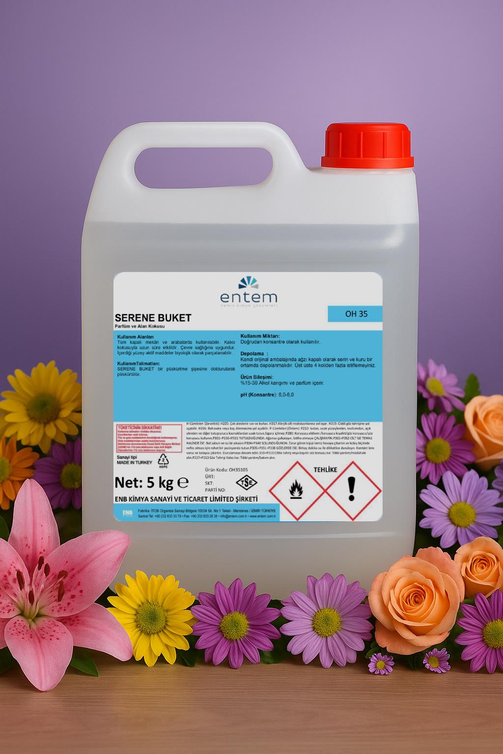 Entem Serene Buket Oda, Alan ve Çamaşır Parfümü 5 Lt. Kötü kokularda etkili alan kokusudur.  | Temizlik Kimyasalları I Beyond HijyenEntemEntem Serene Buket Oda ve Çamaşır Parfümü 5 Lt