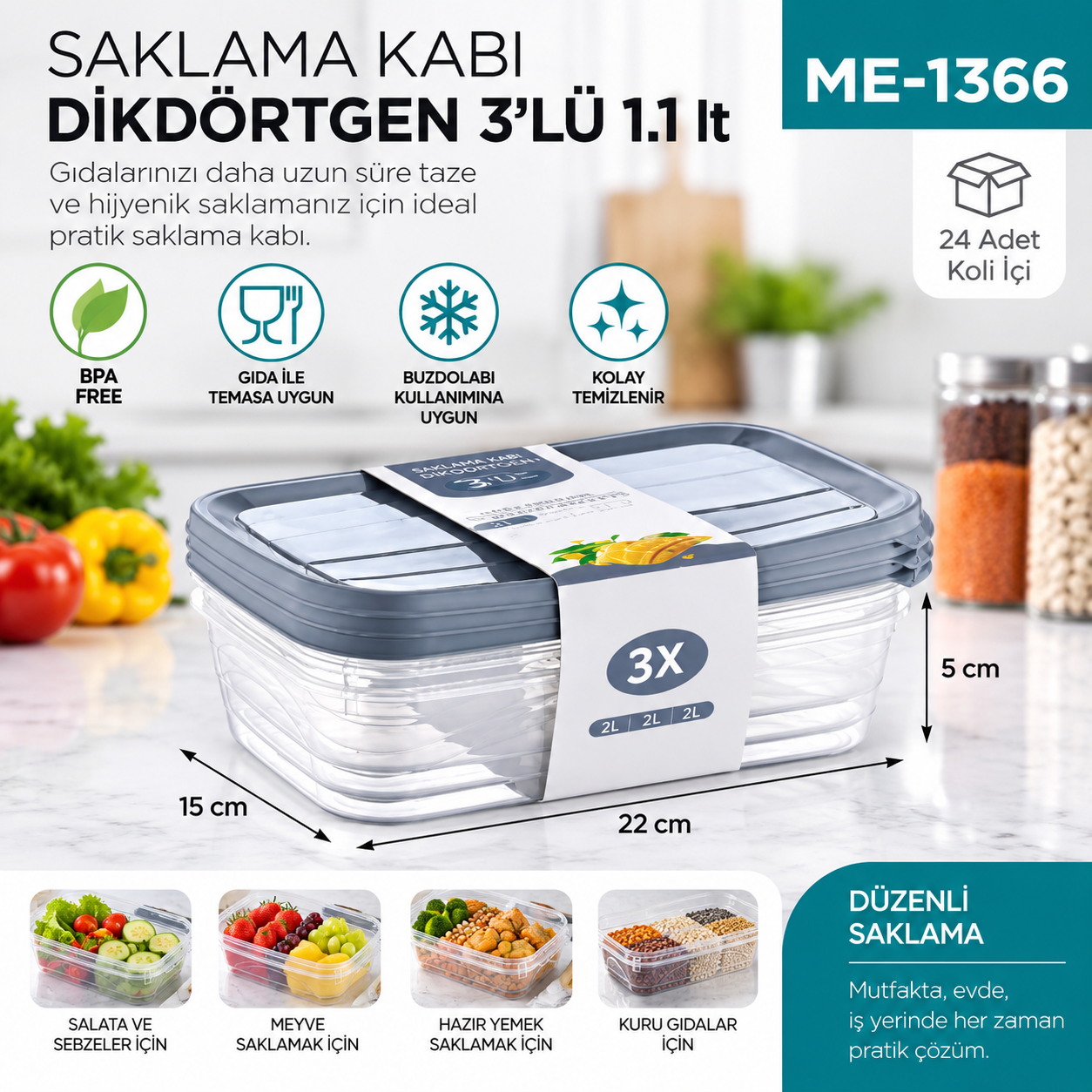 Saklama Kabı D.dörtgen 3lü 1.1 LT (E-749) | Beyond HijyenBeyond HijyenSaklama Kabı D.dörtgen 3lü 1.1 LT (E-749)
