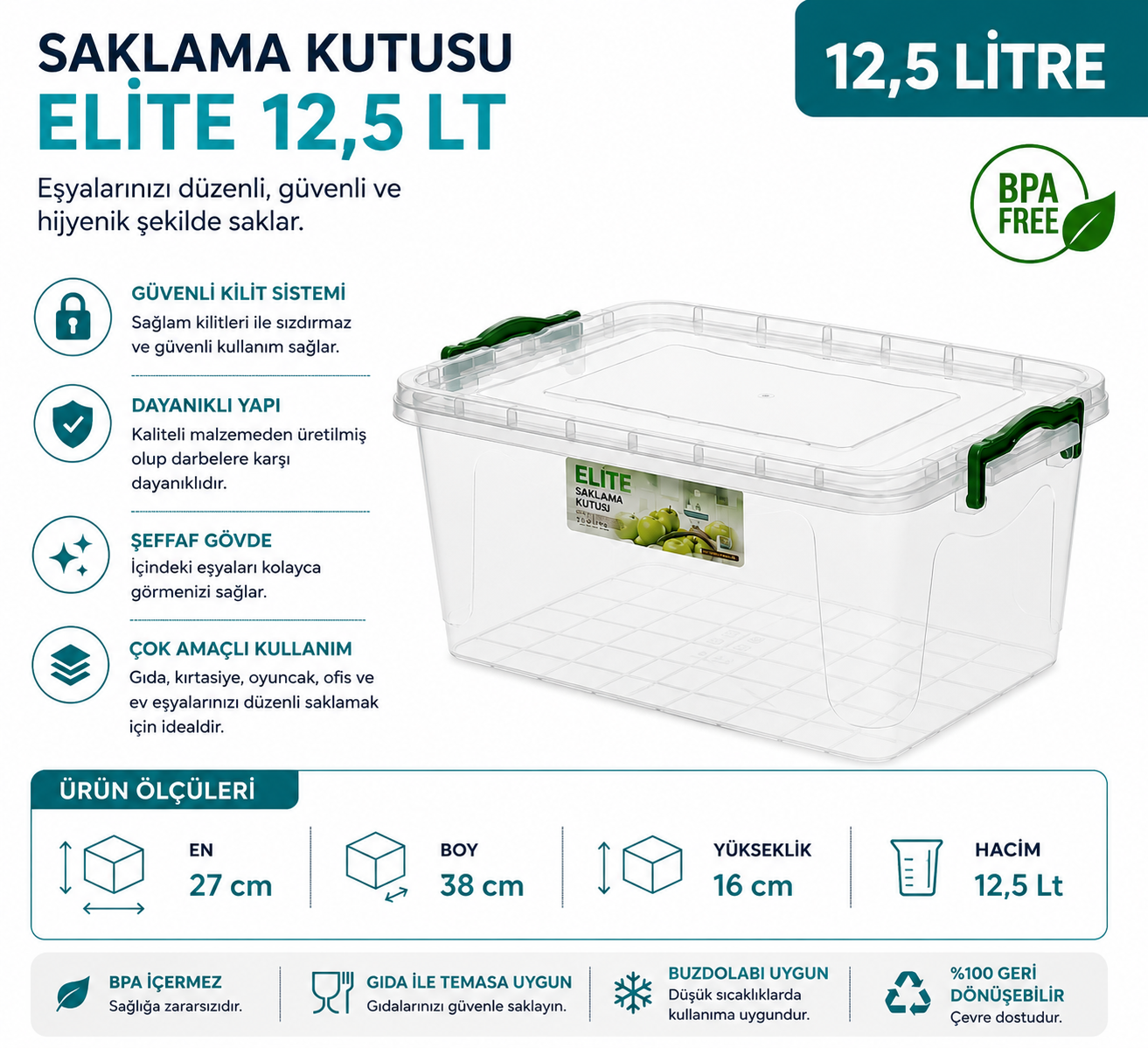 Saklama Kutusu Elite 12,5 LT (2686) | Beyond HijyenBeyond HijyenSaklama Kutusu Elite 12,5 LT (2686)