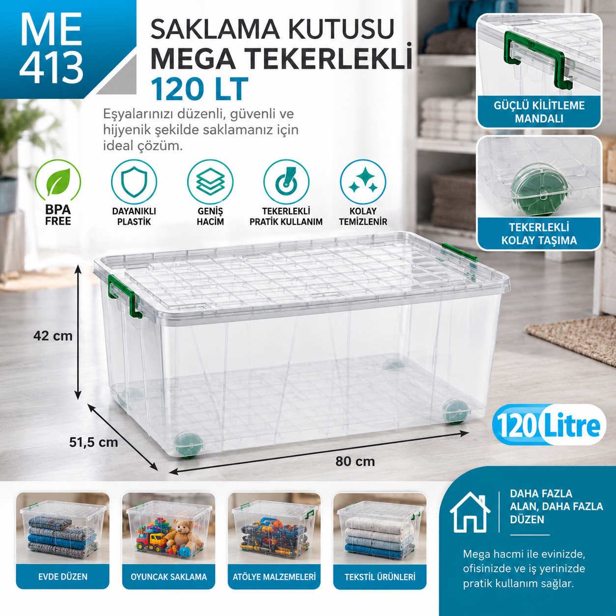 Saklama Kutusu Mega Tekerli 120 LT (2626) | Beyond HijyenBeyond HijyenSaklama Kutusu Mega Tekerli 120 LT (2626)