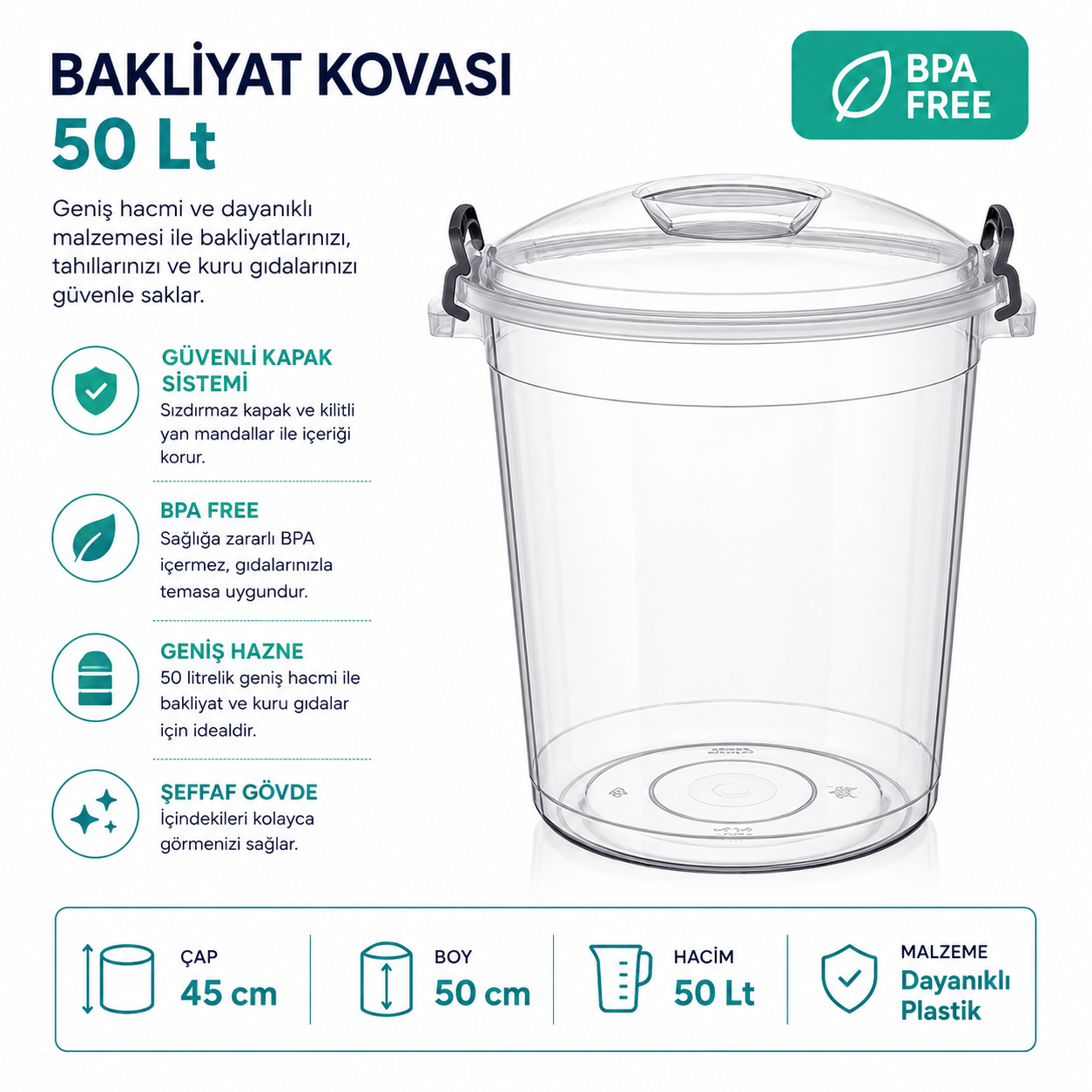 Bakliyat Kovası Şeffaf 50 LT (E-582) | Beyond HijyenBeyond HijyenBakliyat Kovası Şeffaf 50 LT (E-582)