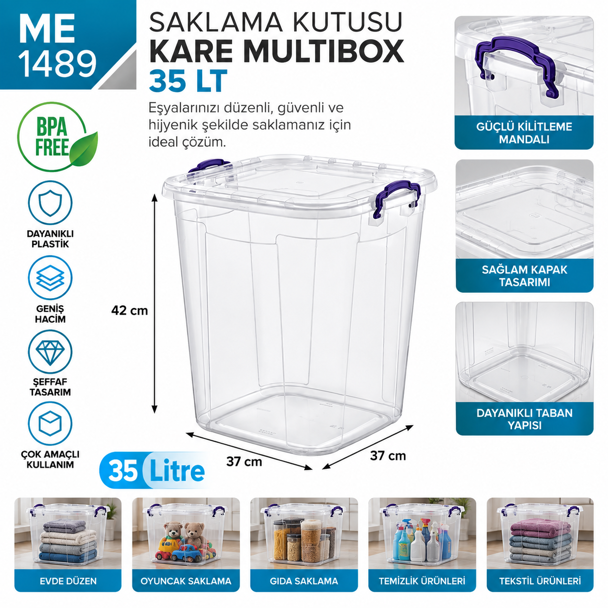 Saklama Kutusu Kare M.Box 35 LT Şeffaf (E-628) | Beyond HijyenBeyond HijyenSaklama Kutusu Kare M.Box 35 LT Şeffaf (E-628)