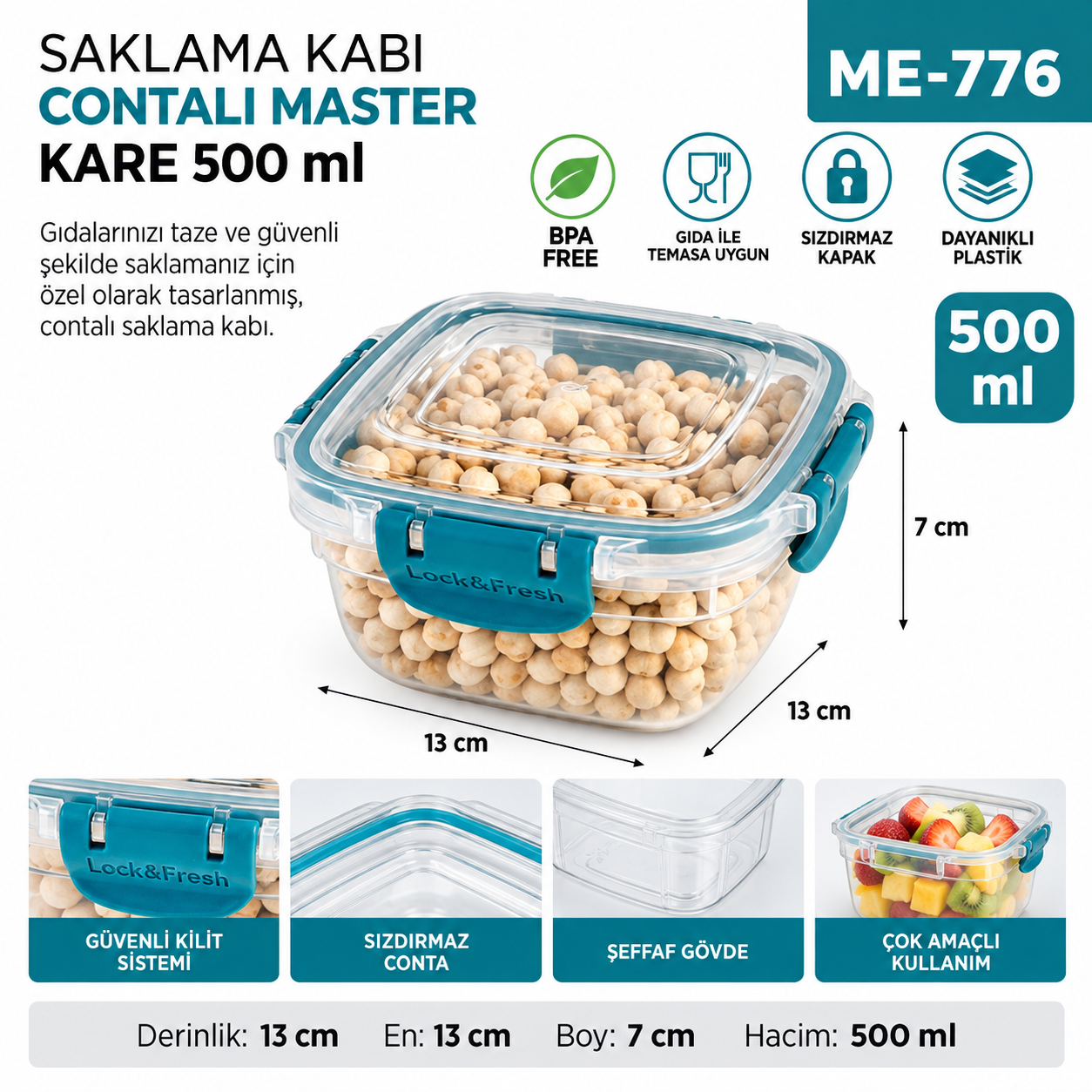 Saklama Kabı Contalı Master Kare 500 ML(30802) | Beyond HijyenBeyond HijyenSaklama Kabı Contalı Master Kare 500 ML(30802)