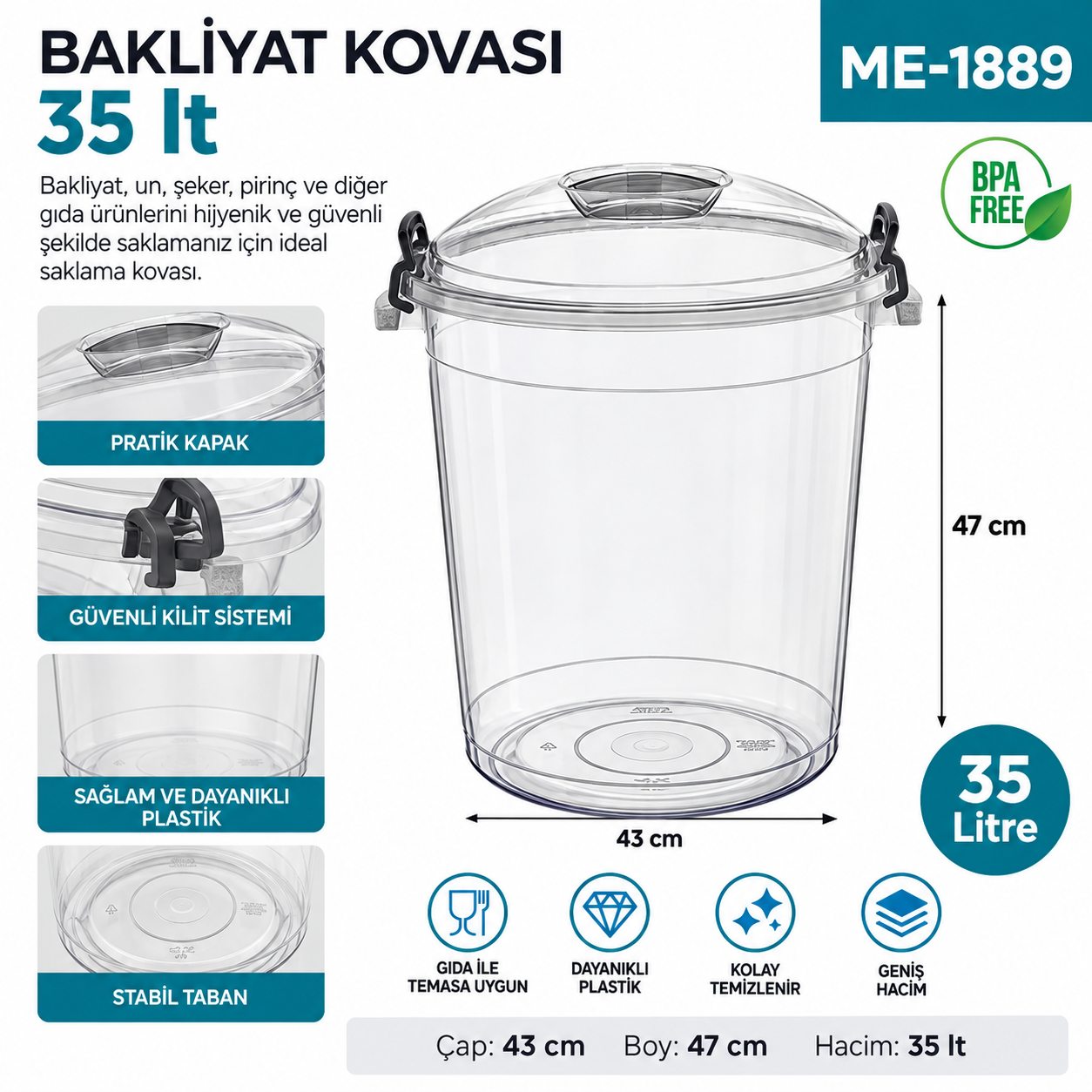 Bakliyat Kovası Şeffaf 35 LT (E-579) | Beyond HijyenBeyond HijyenBakliyat Kovası Şeffaf 35 LT (E-579)