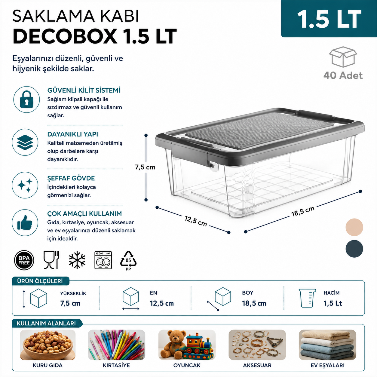 Saklama Kabı Decobox 1,5 LT (2953) | Beyond HijyenBeyond HijyenSaklama Kabı Decobox 1,5 LT (2953)