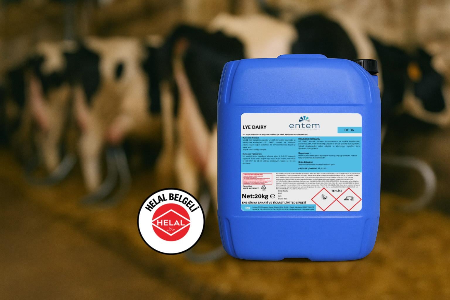 LYE DAIRY – Alkali ve Klorlu Sıvı Temizlik Maddesi | Beyond HijyenEntemEntem LYE DAIRY helal belgeli Alkali Sağım Sistemi ve Süt Tankı Temizleyicisi 25 LT