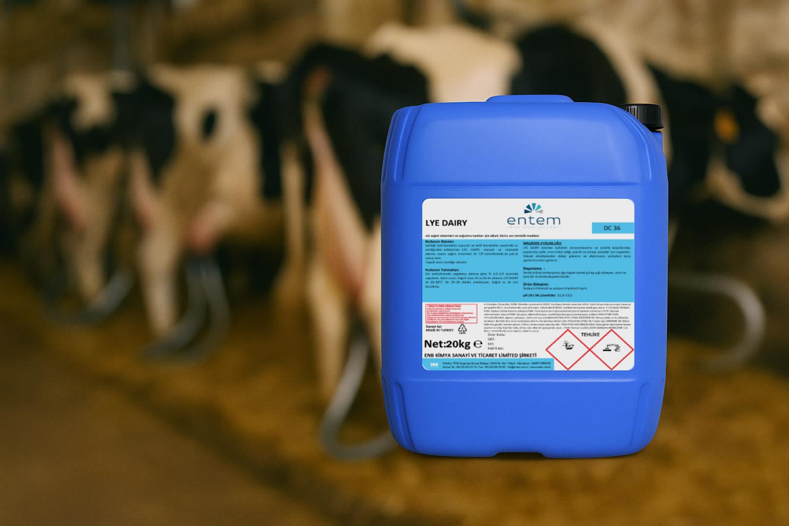 LYE DAIRY – Alkali ve Klorlu Sıvı Temizlik Maddesi | Beyond HijyenEntemEntem LYE DAIRY helal belgeli Alkali Sağım Sistemi ve Süt Tankı Temizleyicisi 25 LT