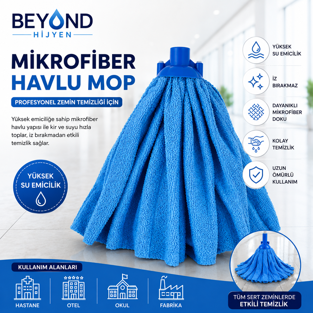 Mikrofiber Havlu Mop Yer Silme Paspası | Beyond Hijyen | Islak MoplarBeyond HijyenMikrofiber Havlu Mop Yer Silme Paspası