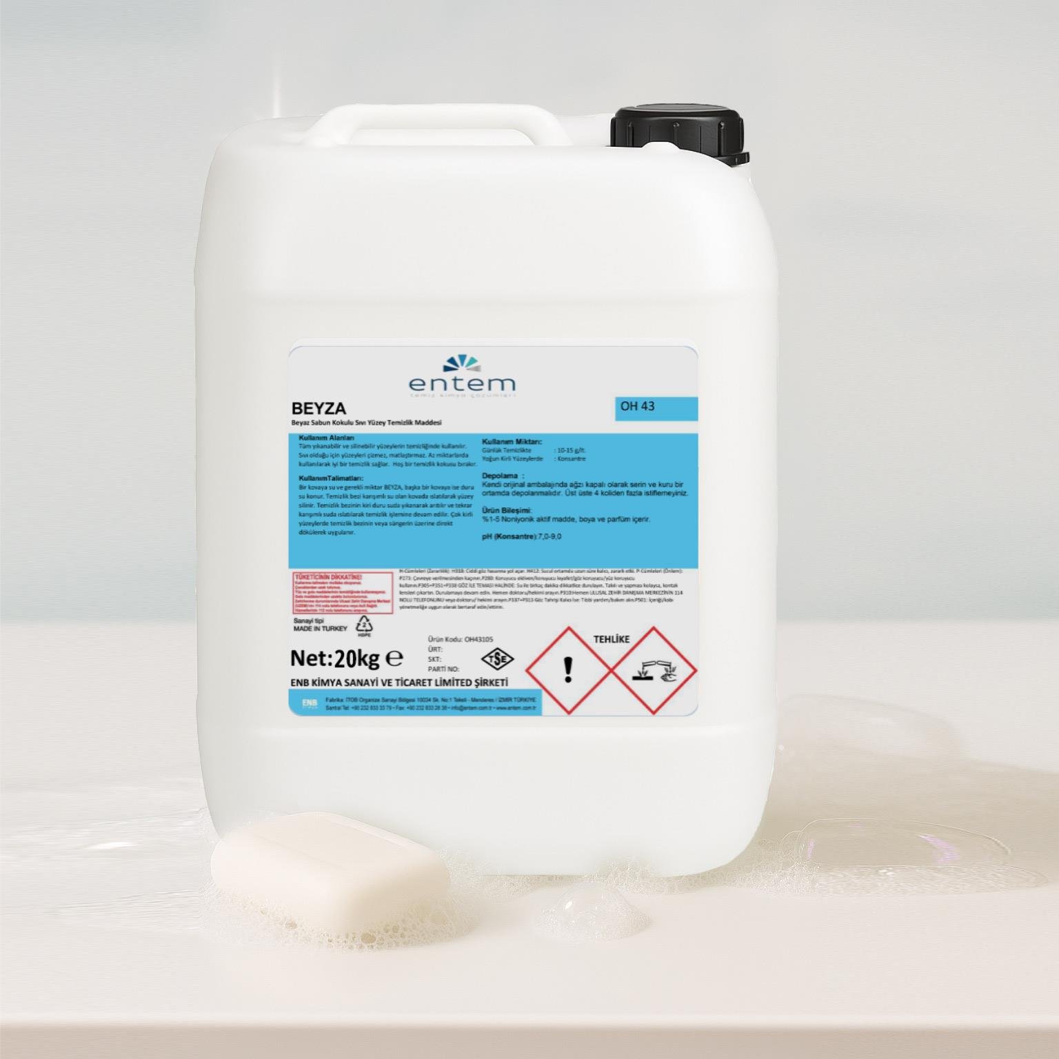 Entem Beyza Beyaz Sabun Kokulu Yüzey Temizleyici 20 LT | Temizlik Kimyasalları | Beyond HijyenEntemEntem Beyza Beyaz Sabun Kokulu Yüzey Temizleyici 20 lt