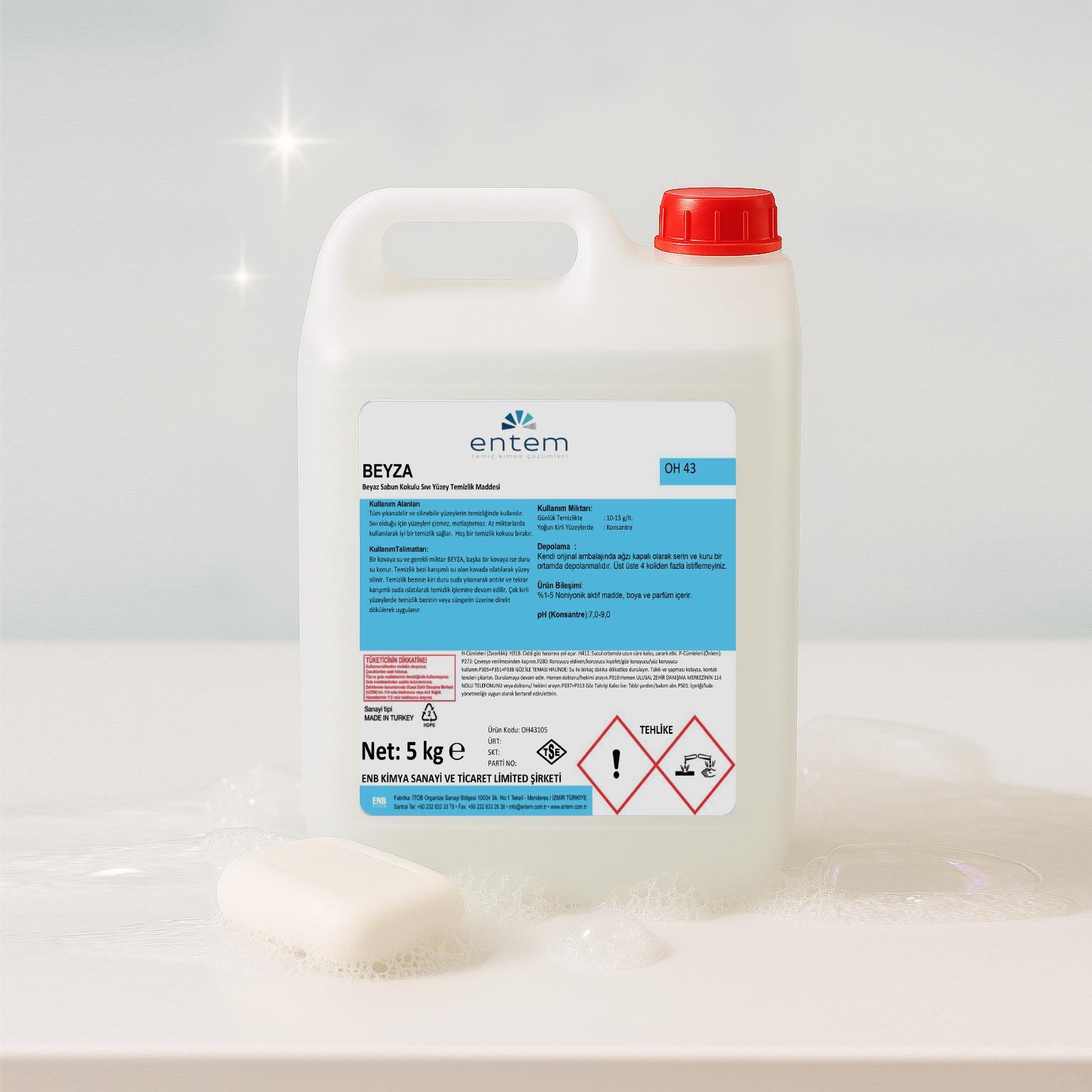 Entem Beyza Beyaz Sabun Kokulu Yüzey Temizleyici 5 LT | Temizlik Kimyasalları | Beyond HijyenEntemEntem Beyza Beyaz Sabun Kokulu Yüzey Temizleyici 5 lt