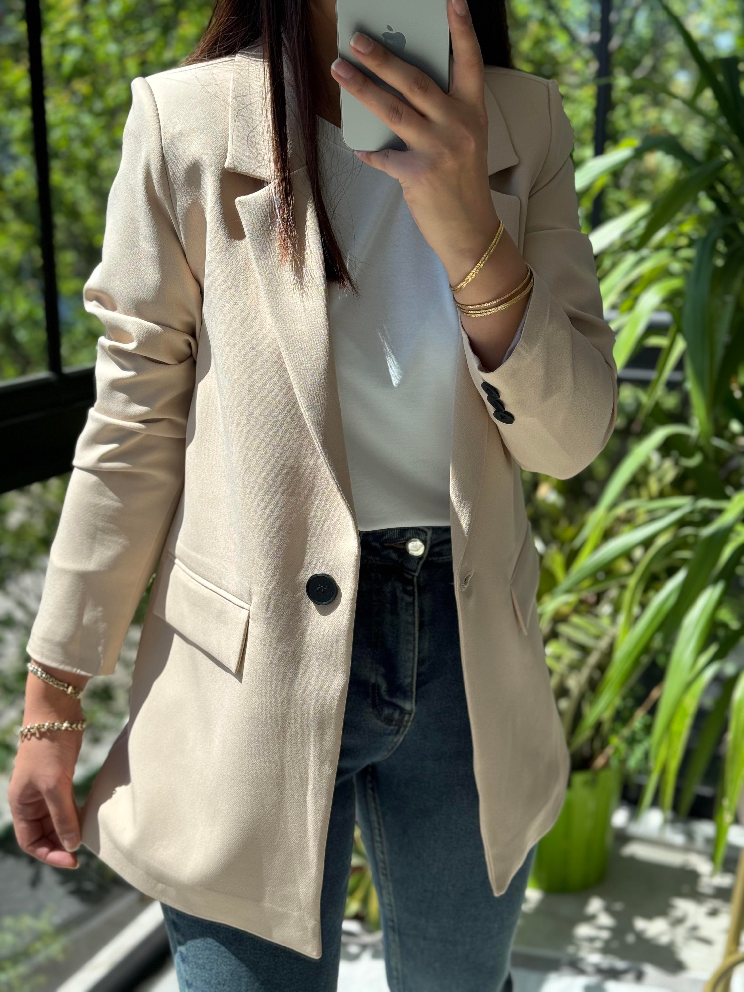  Tek Düğme Blazer Ceket  Bej