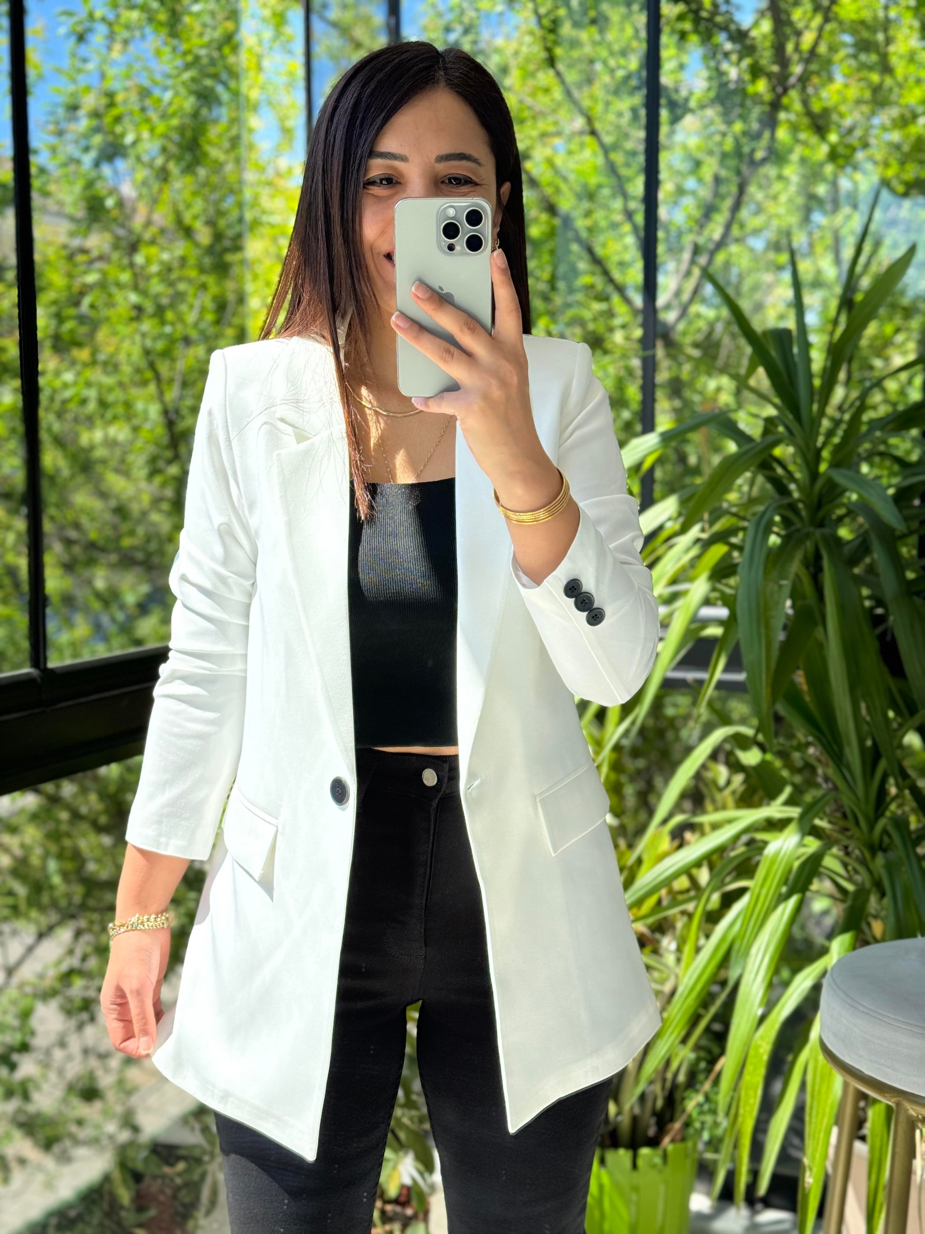  Tek Düğme Blazer Ceket  Beyaz