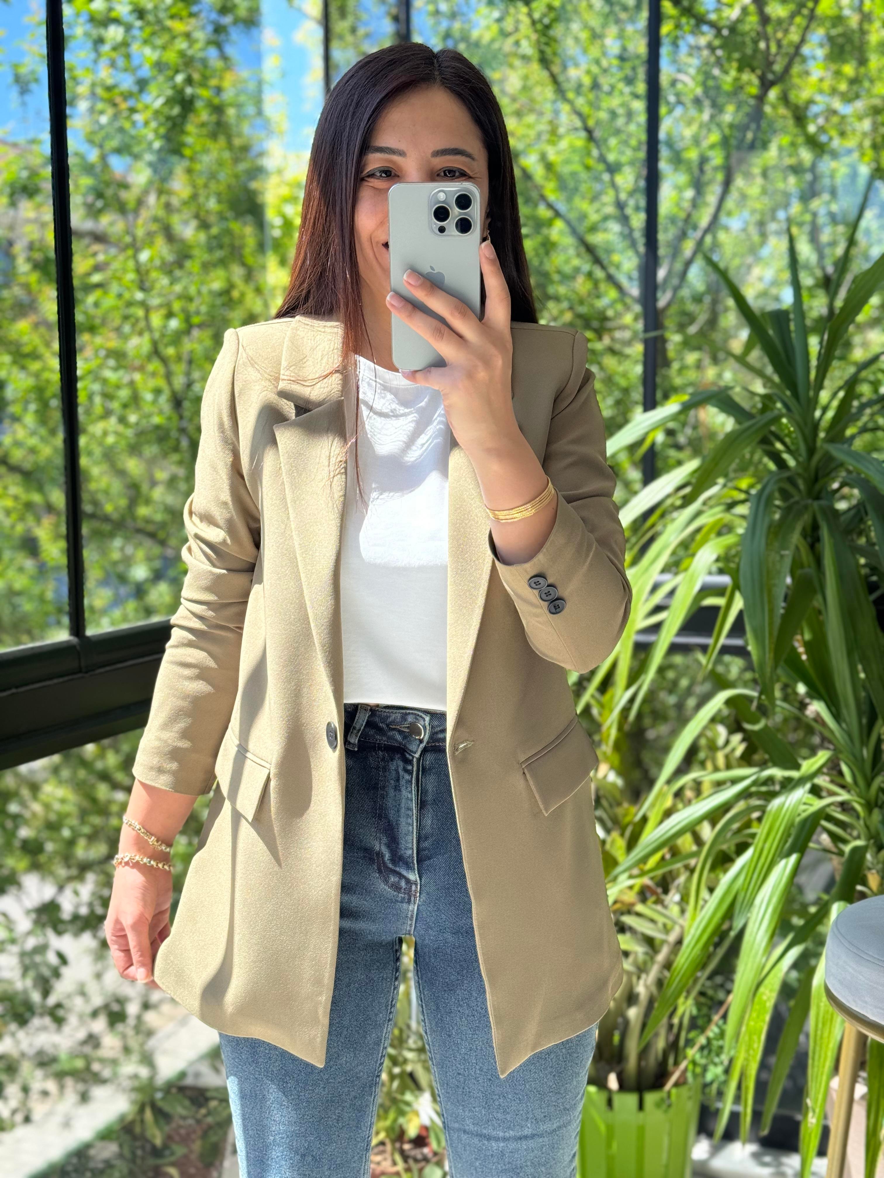 Tek Düğme Blazer Ceket Haki Yeşili