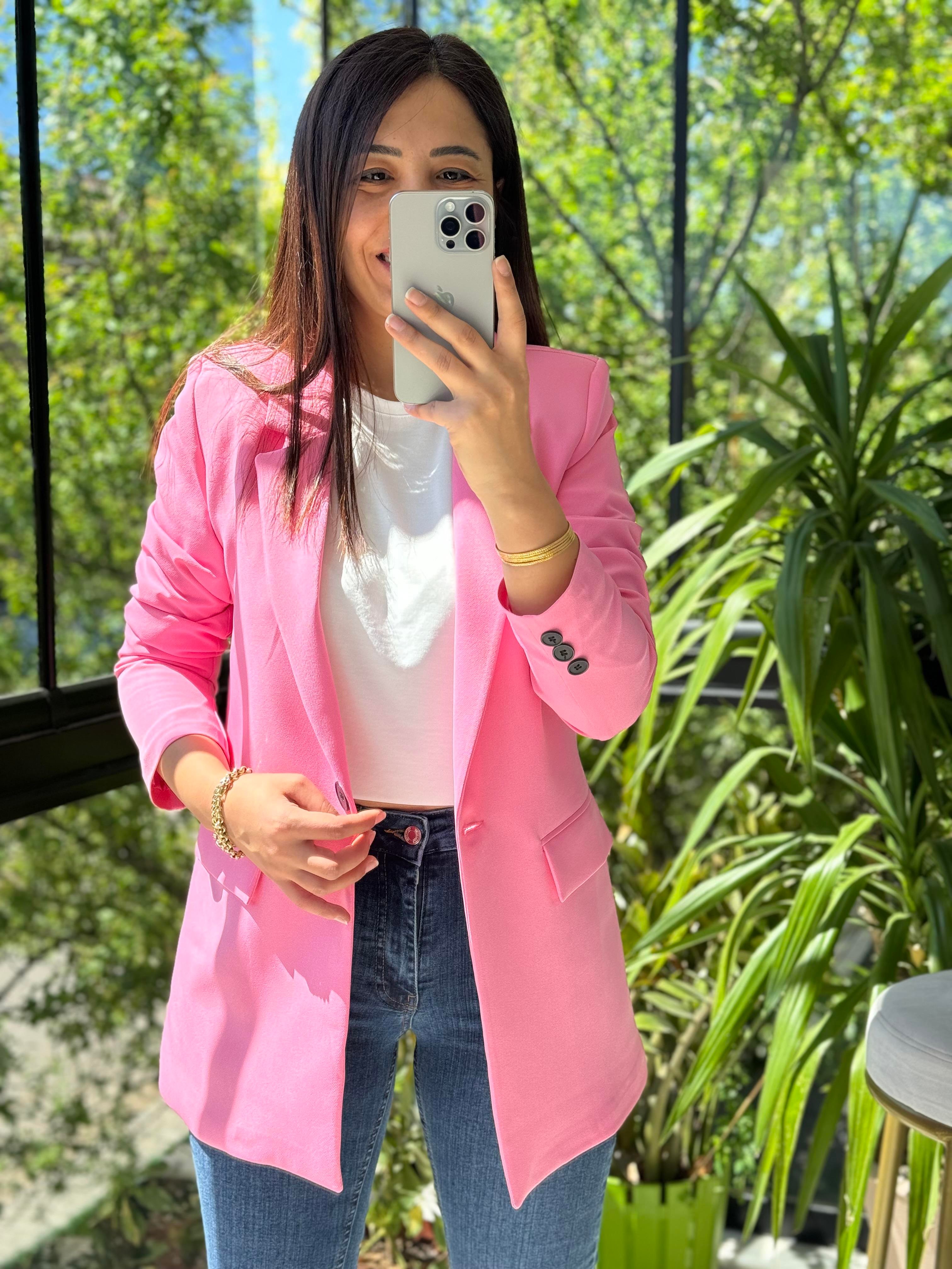  Tek Düğme Blazer Ceket Pembe