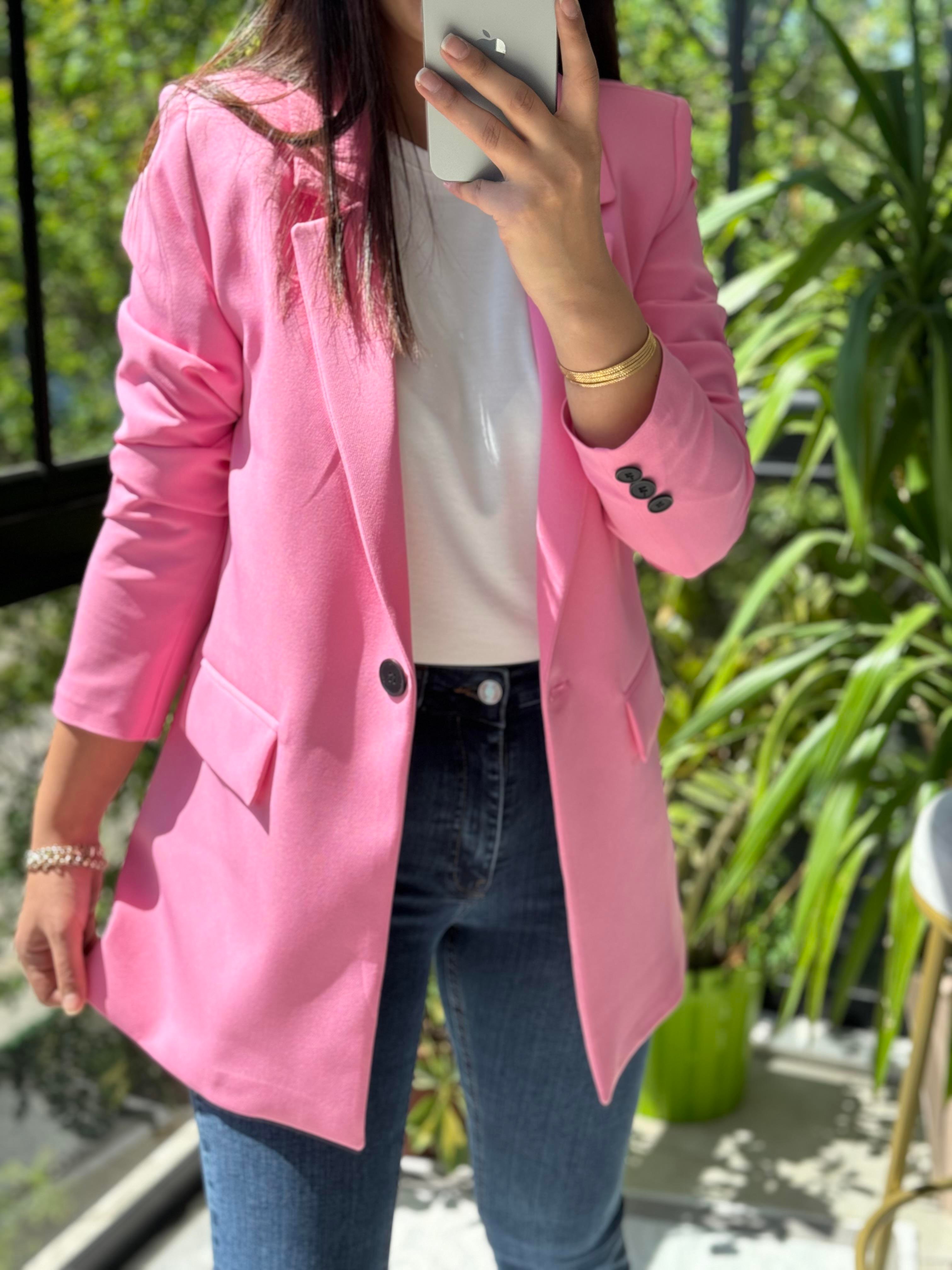  Tek Düğme Blazer Ceket Pembe