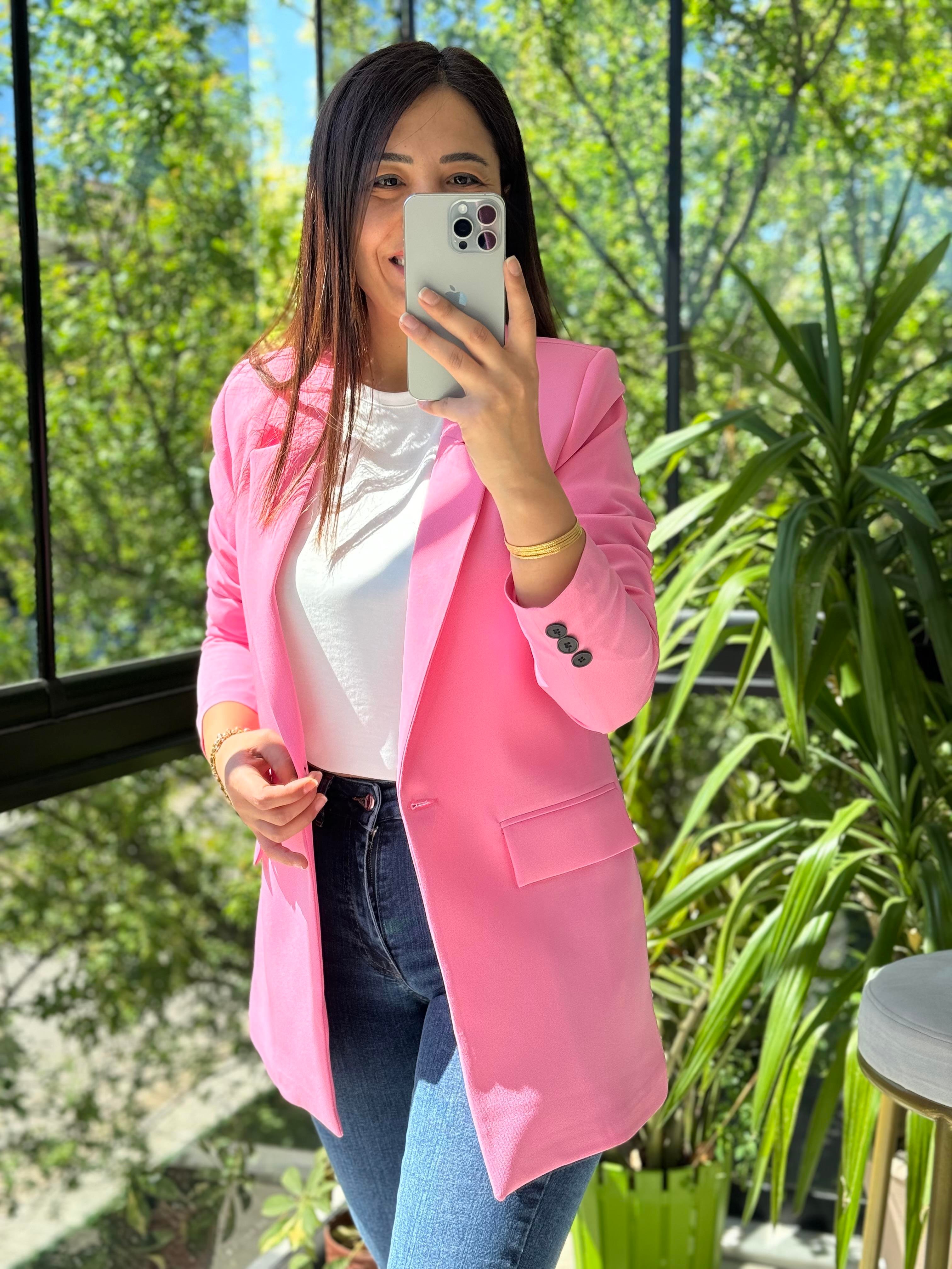  Tek Düğme Blazer Ceket Pembe