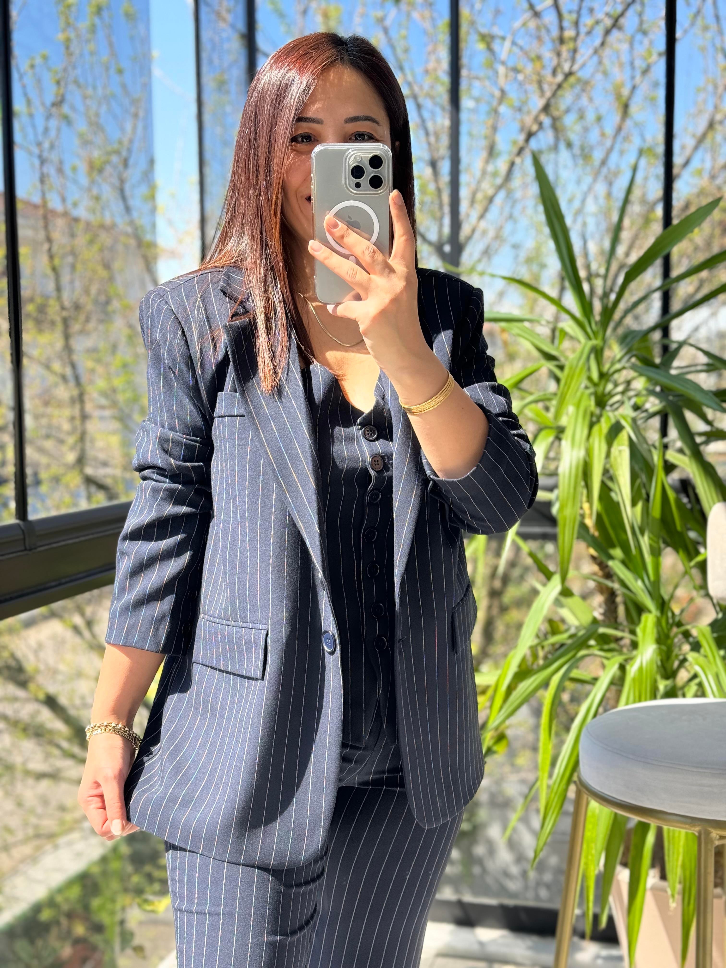 3'lü Çizgili Takım Lacivert