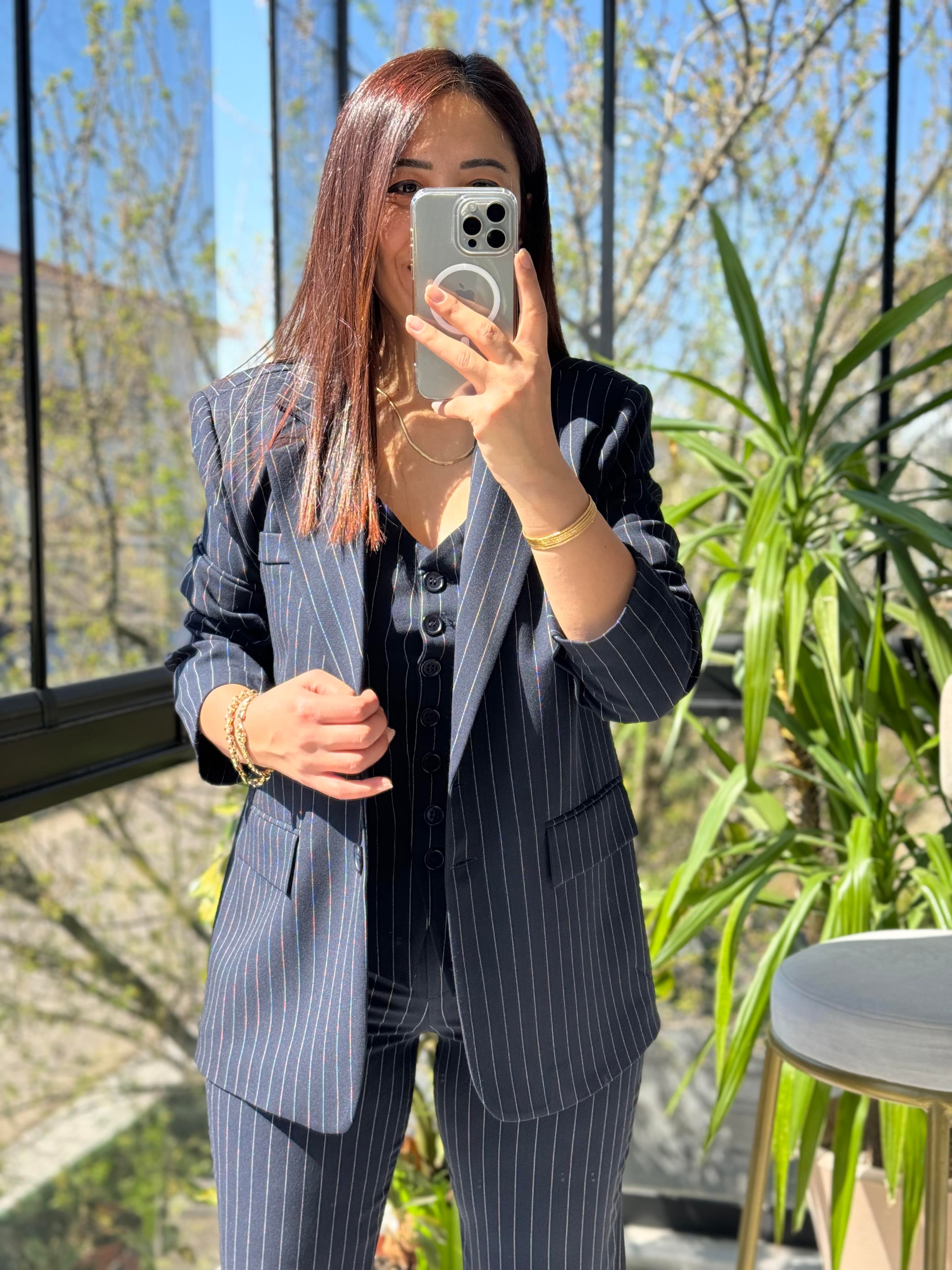 3'lü Çizgili Takım Lacivert