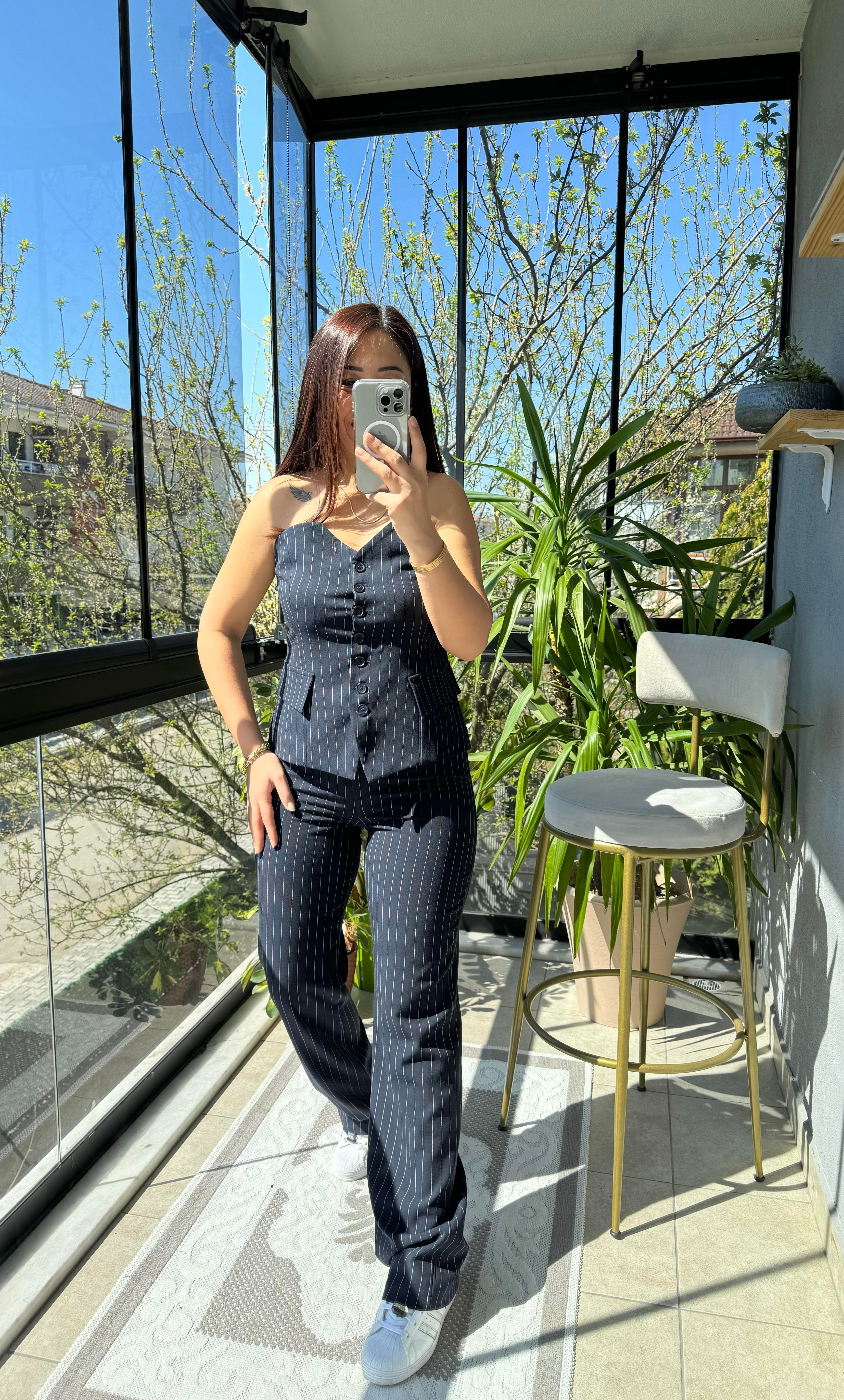 3'lü Çizgili Takım Lacivert