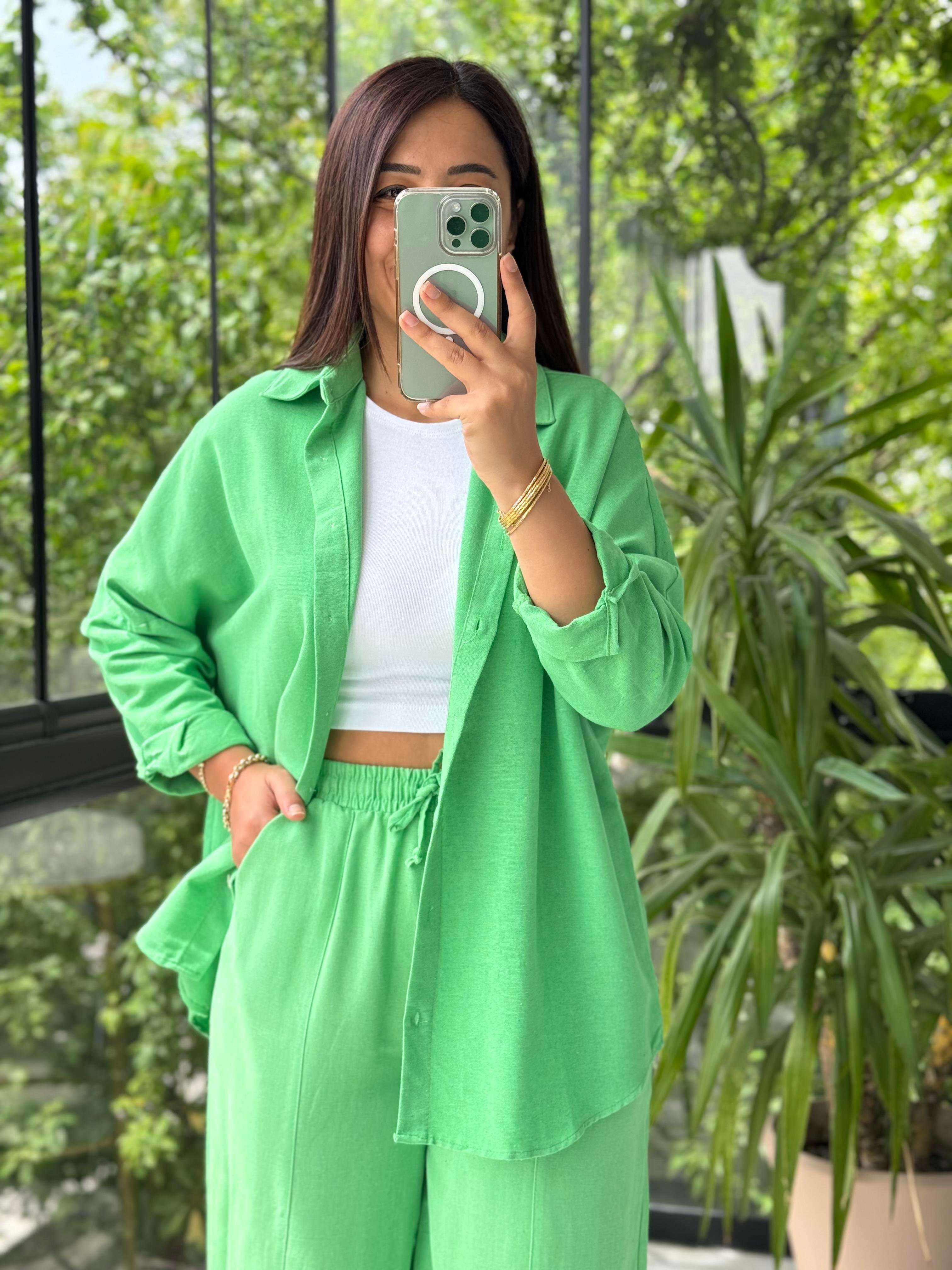 Açık Yeşil Keten Gömlek