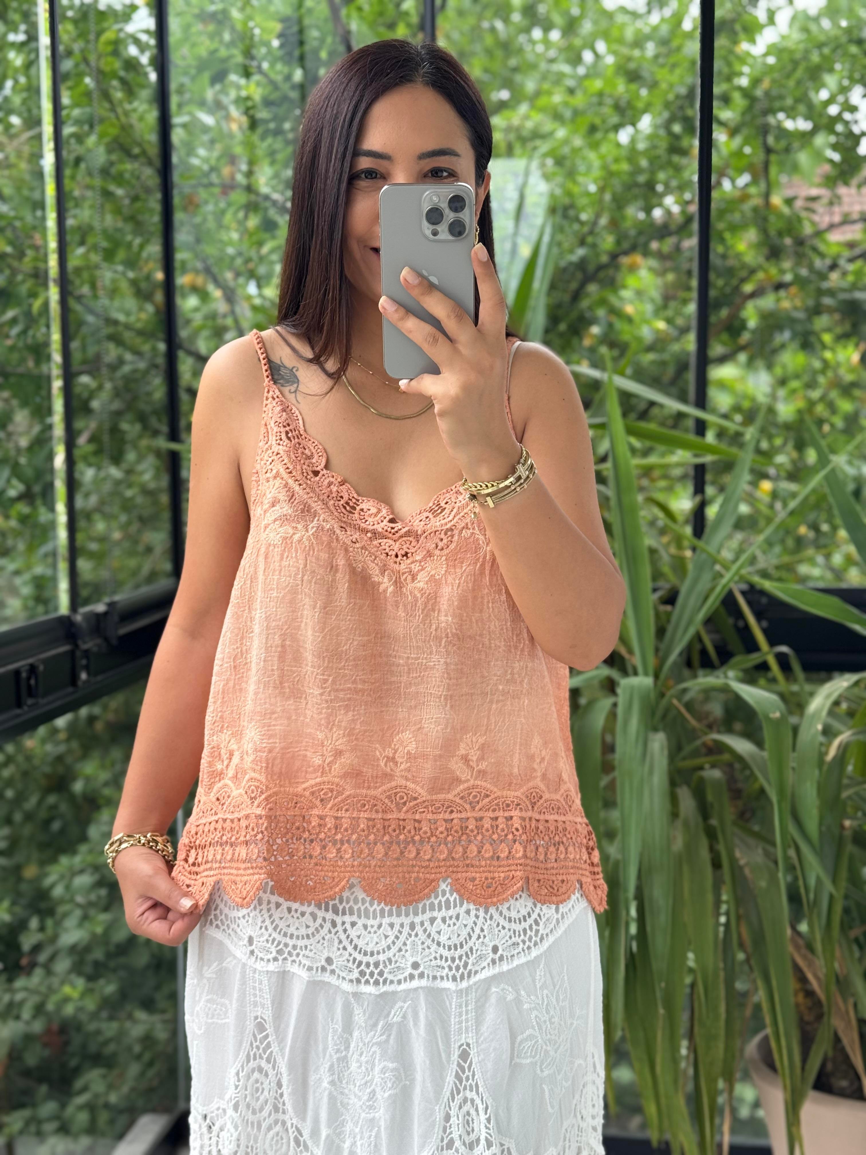 Altı Dantelli Nakışlı Atlet Turuncu