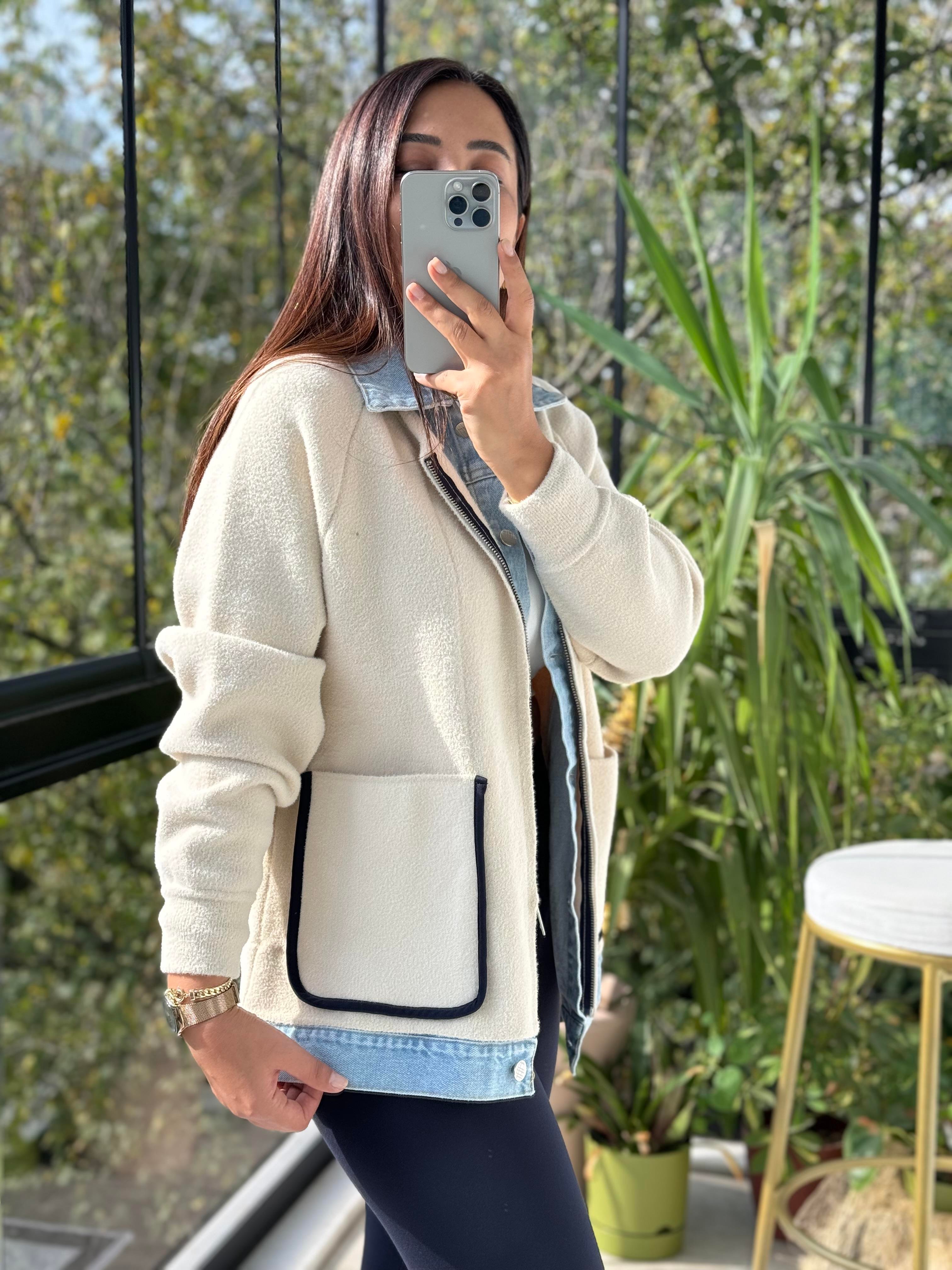 Angora Hırka Kot Detaylı Krem