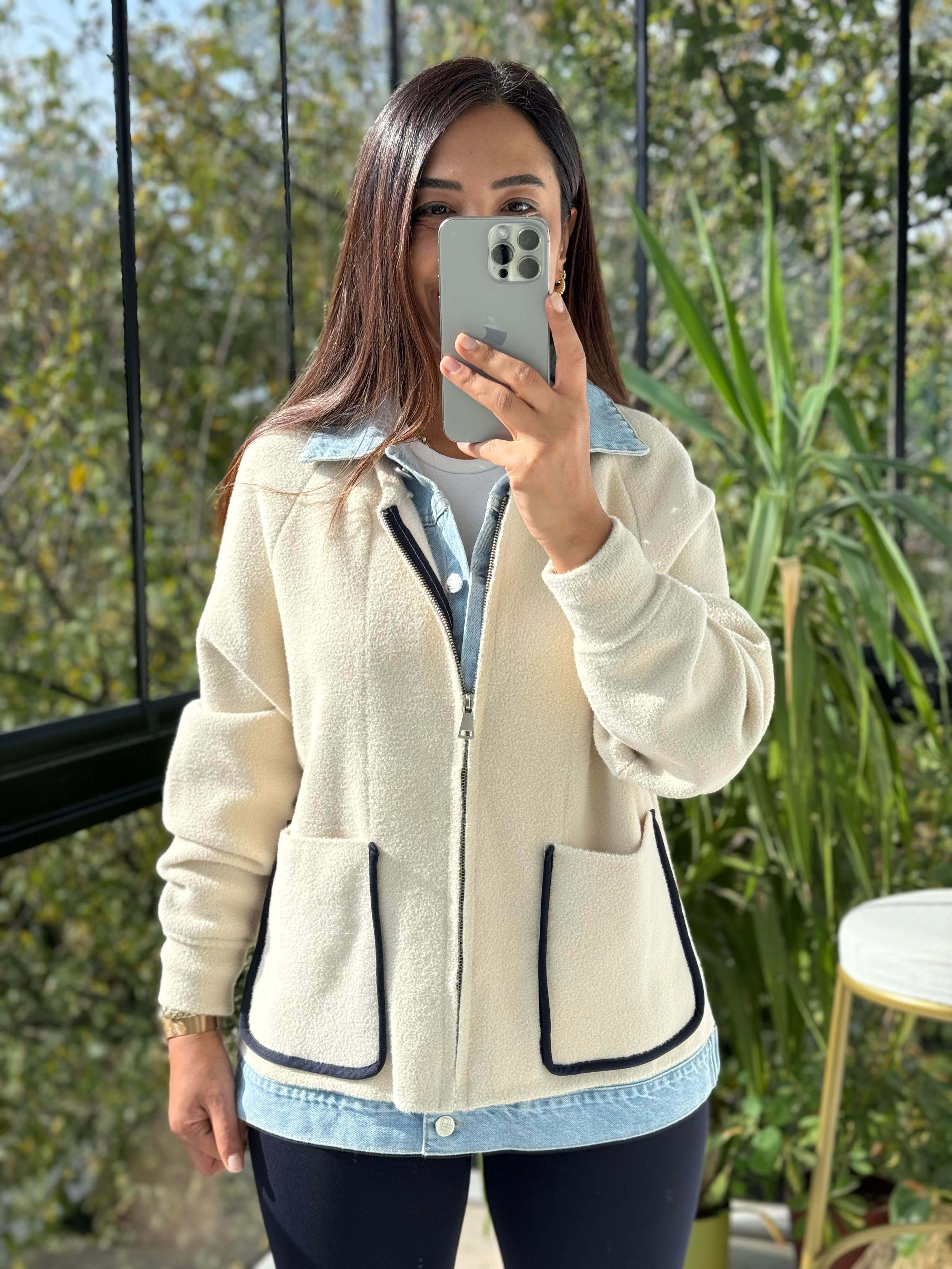 Angora Hırka Kot Detaylı Krem