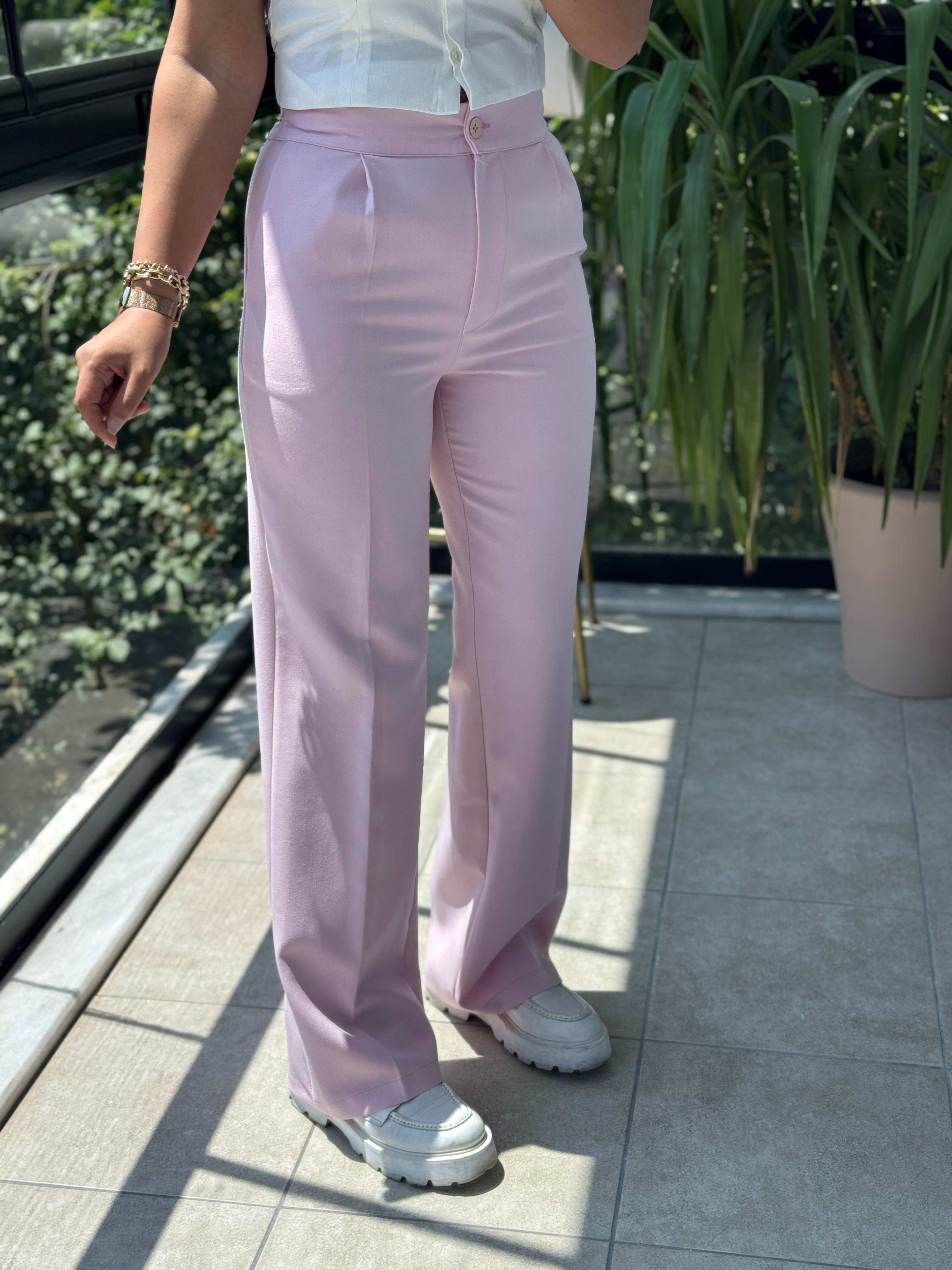 Arka Beli Lastikli Palazzo Kumaş Pantolon Pembe