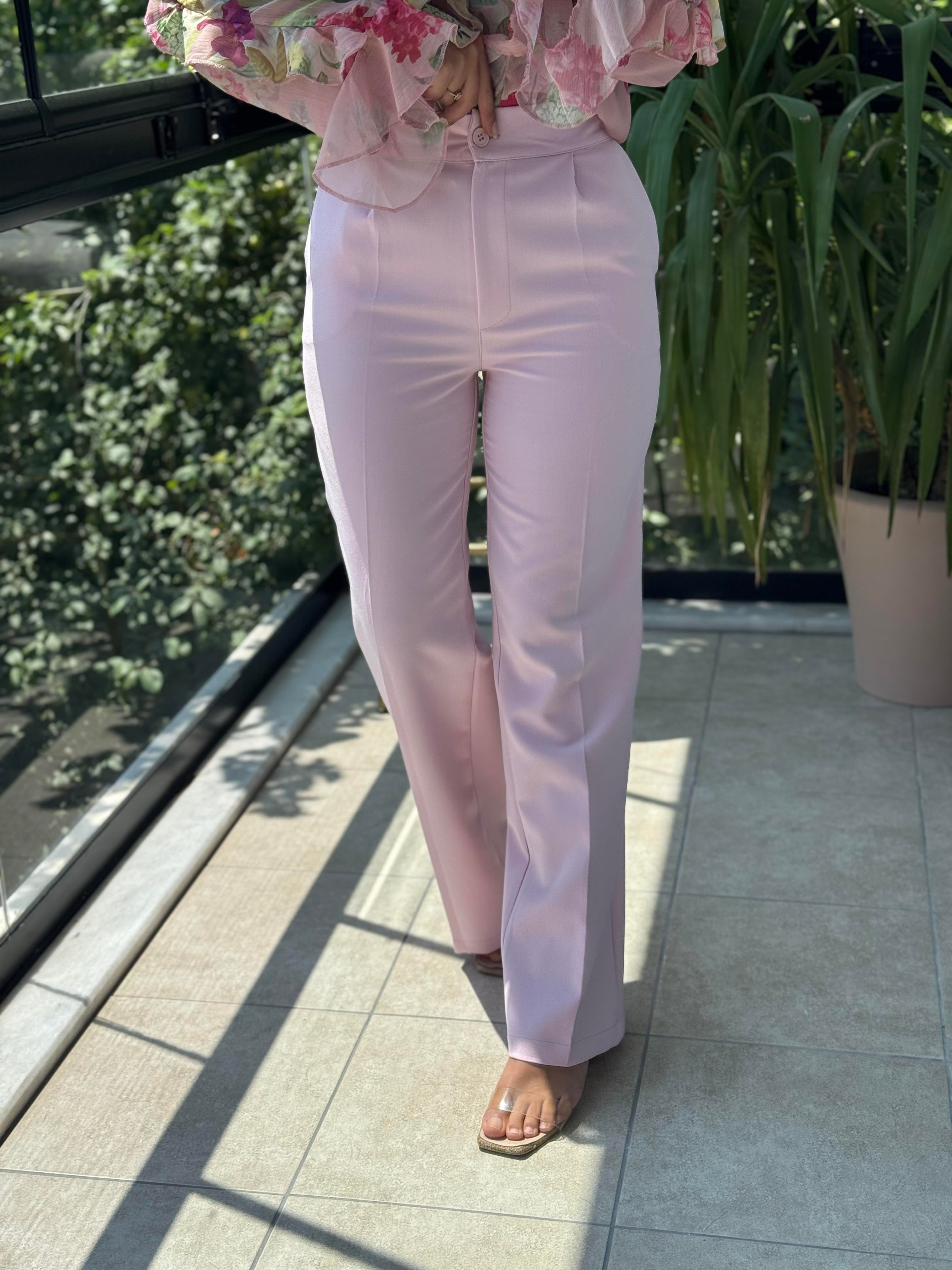 Arka Beli Lastikli Palazzo Kumaş Pantolon Pembe